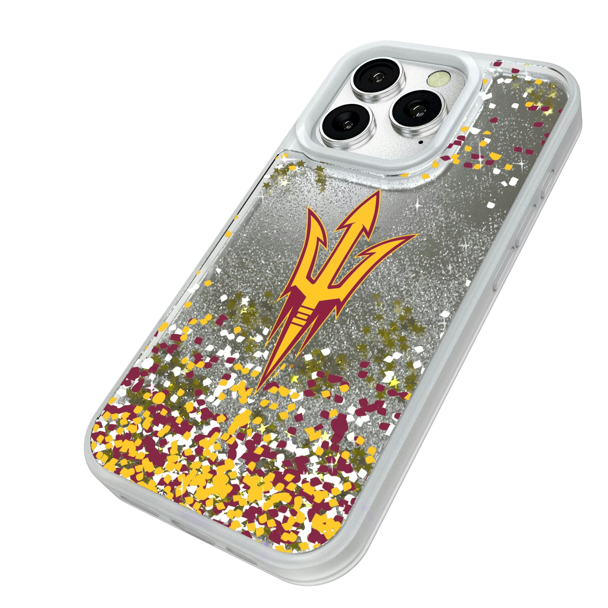 Arizona State University Sun Devils Confetti iPhone Glitter Phone Case for Apple iPhone - Isometric View#Device_iPhone 16 Pro