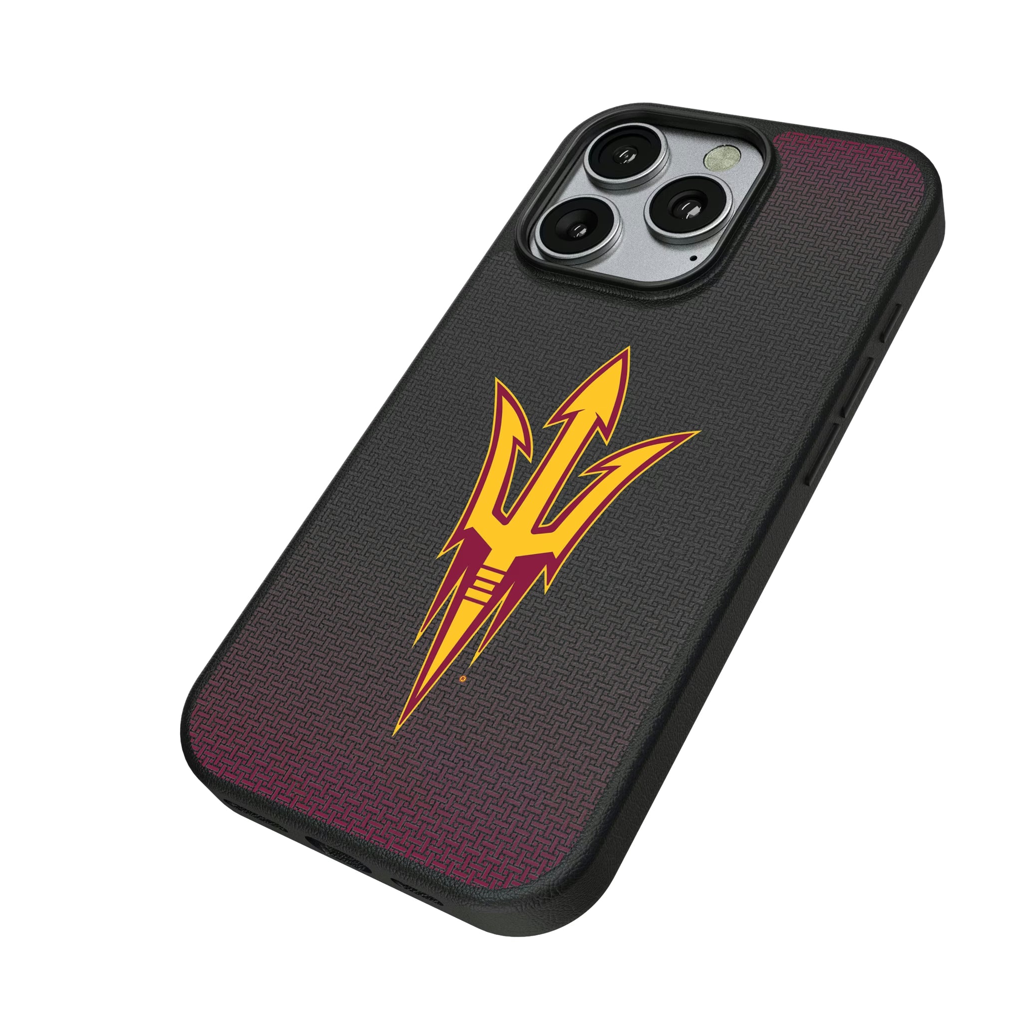 Arizona State University Sun Devils Linen iPhone MagSafe Compatible Phone Case for Apple iPhone - Isometric View