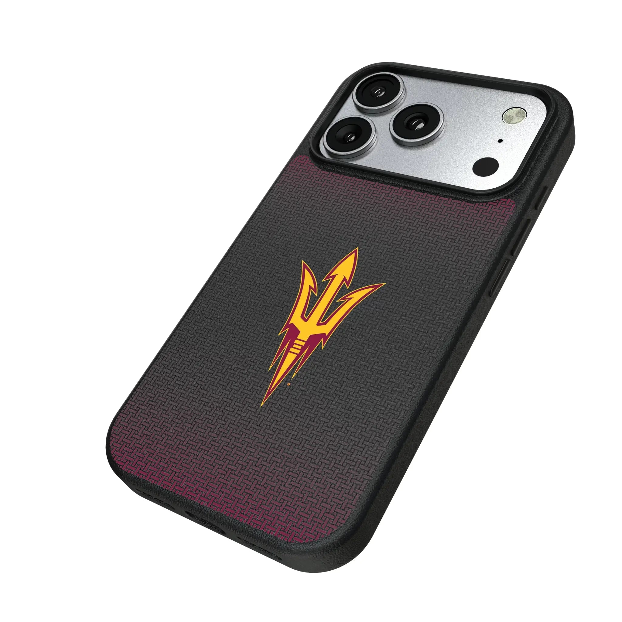 Arizona State University Sun Devils Linen iPhone MagSafe Compatible Phone Case for Apple iPhone - Isometric View#Device_iPhone 17 Pro