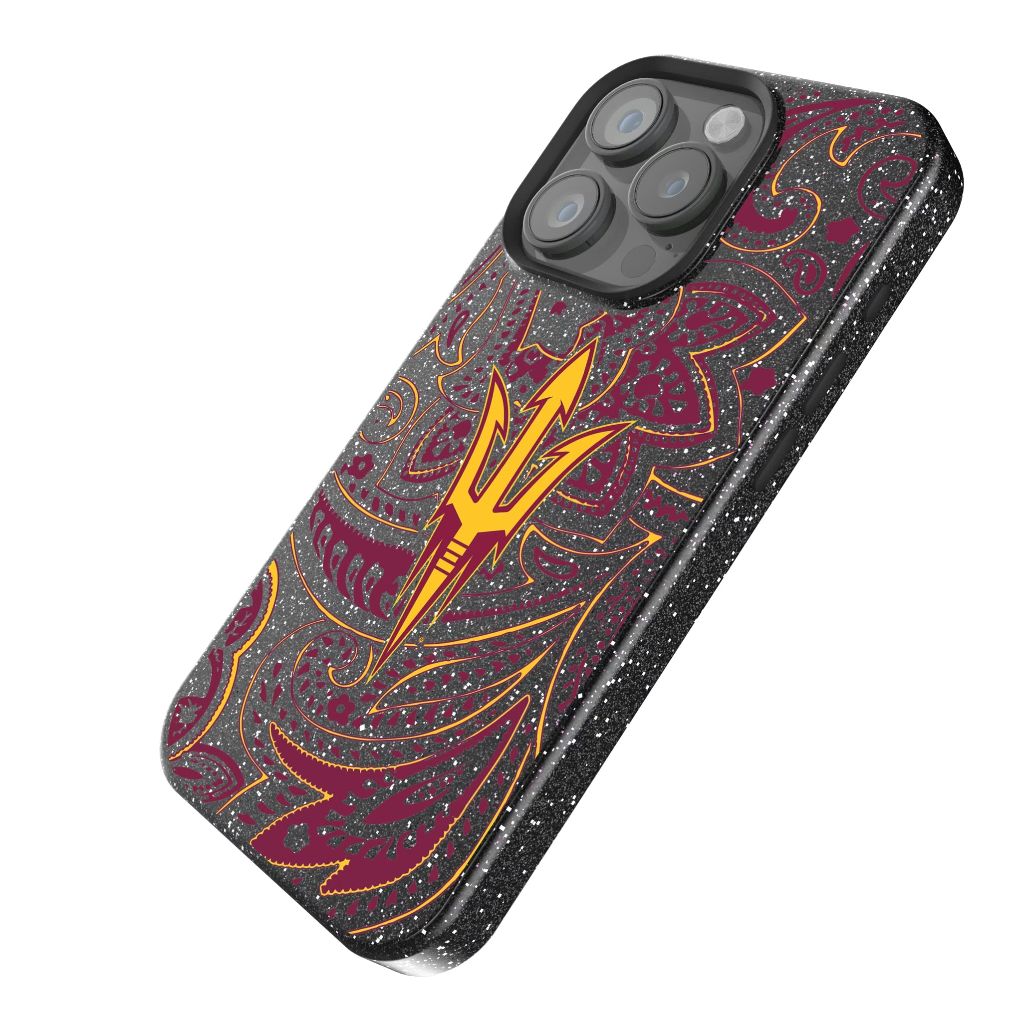 Arizona State University Sun Devils Paisley iPhone Bling Phone Case for Apple iPhone - Isometric View