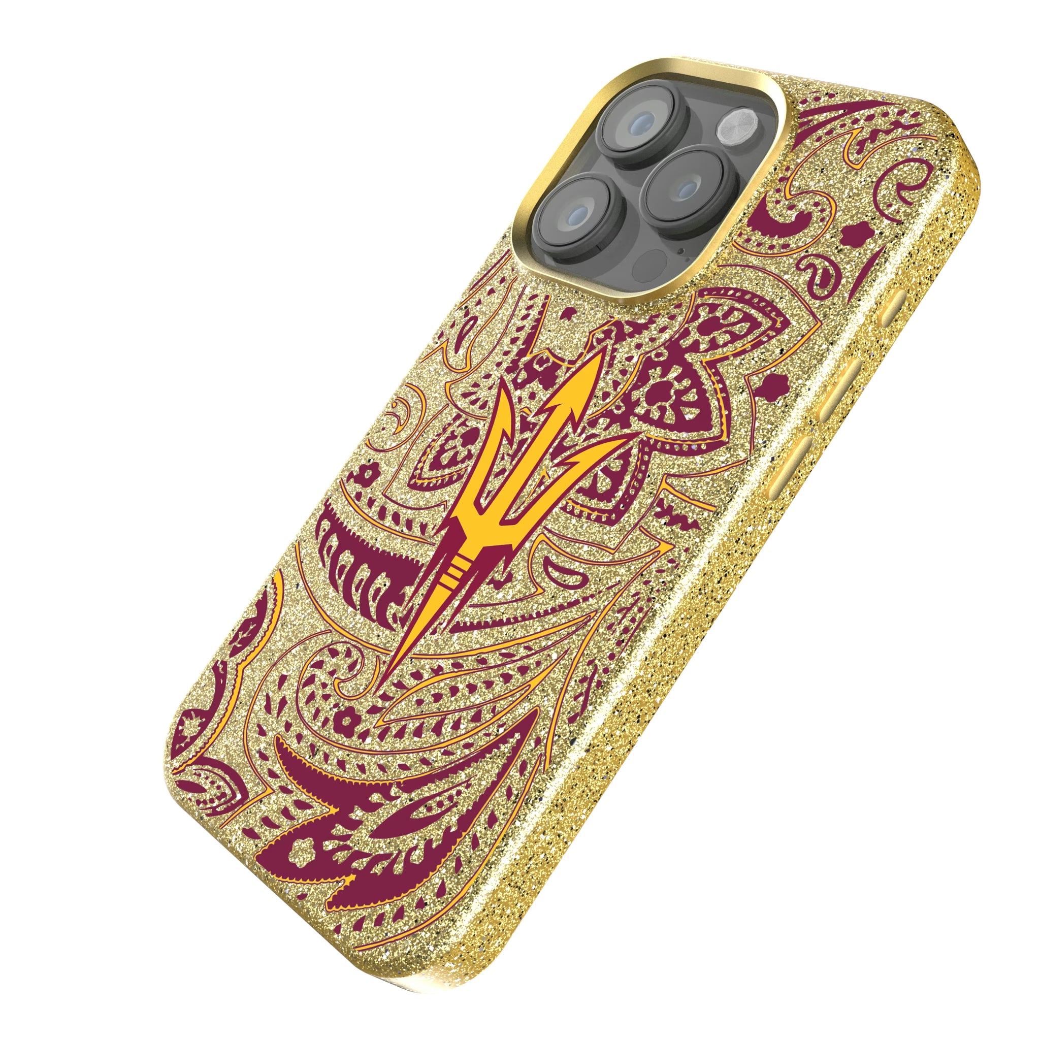 Arizona State University Sun Devils Paisley iPhone Bling Phone Case for Apple iPhone - Isometric View