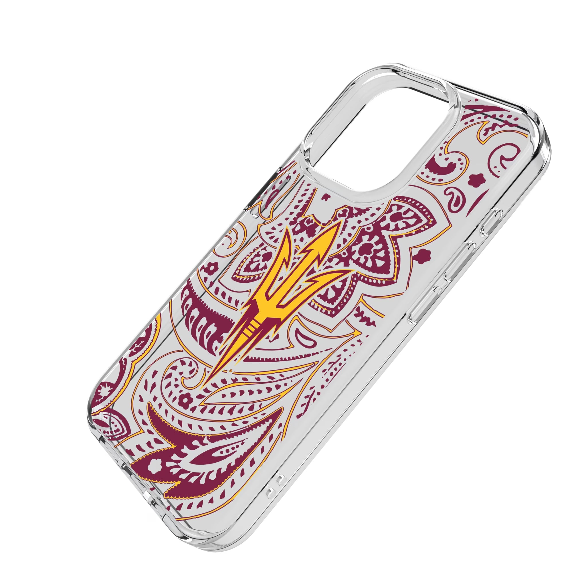 Arizona State University Sun Devils Paisley iPhone Clear Phone Case for Apple iPhone - Isometric View