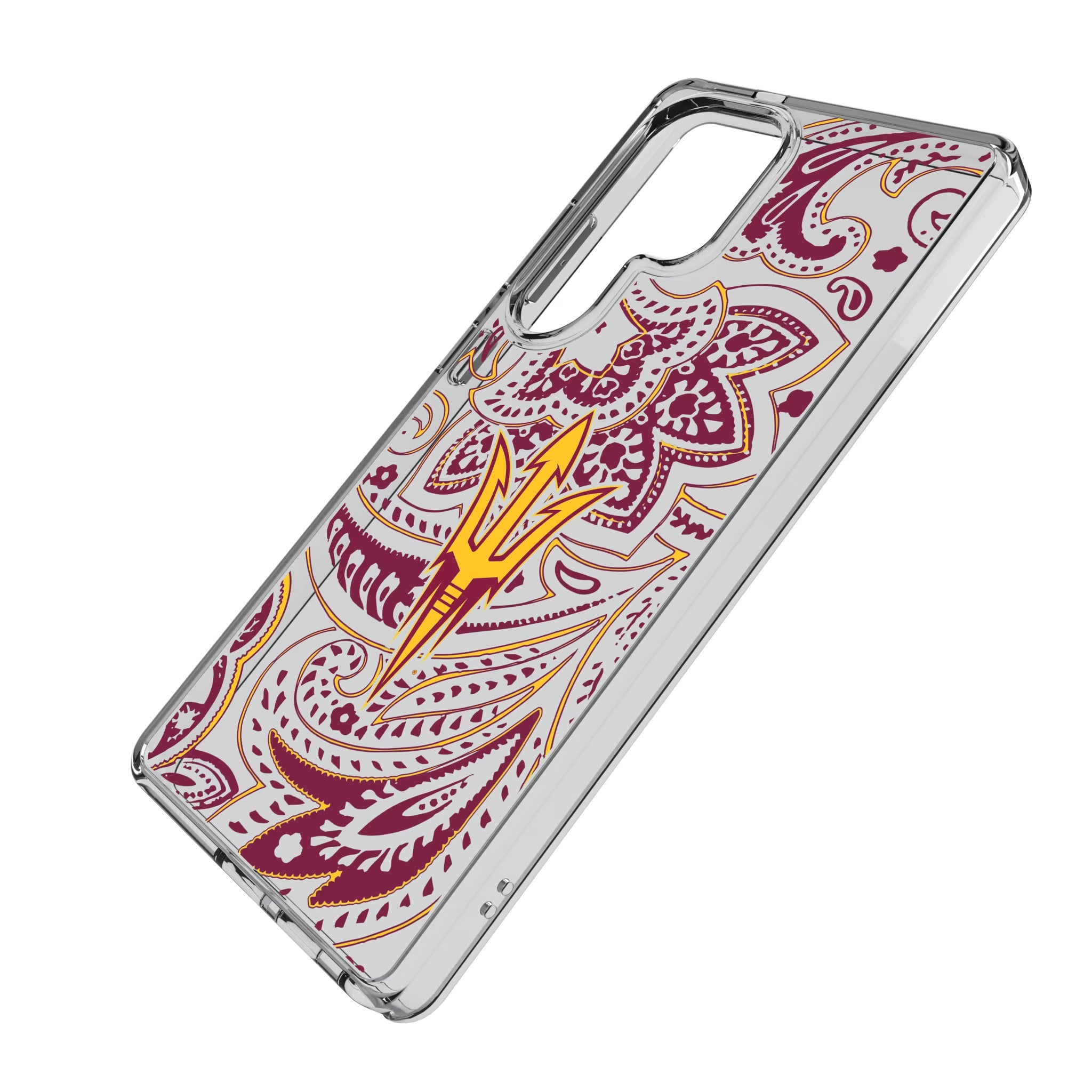 Arizona State University Sun Devils Paisley Galaxy Clear Phone Case for Samsung Galaxy - Isometric View