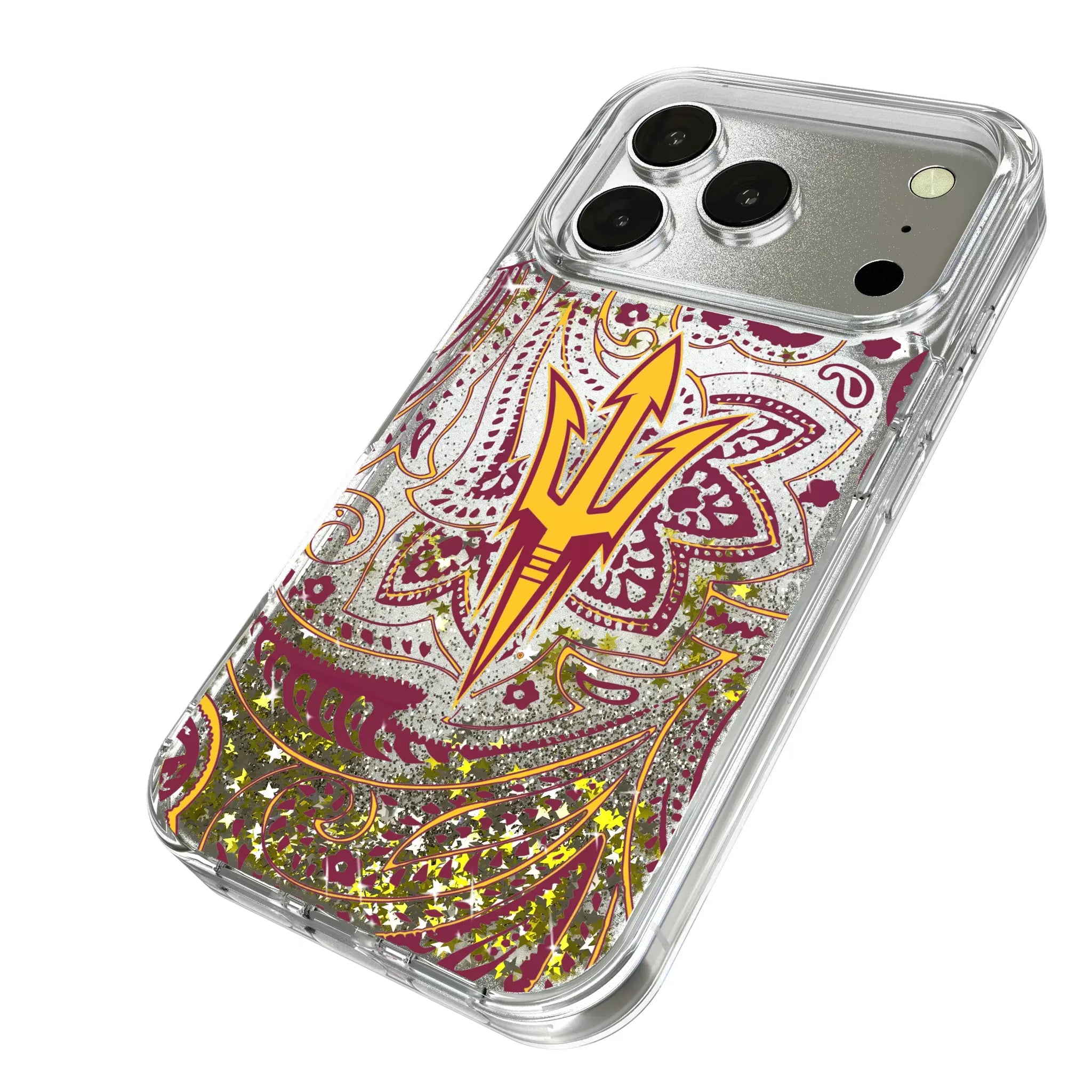 Arizona State University Sun Devils Paisley iPhone Glitter Phone Case for Apple iPhone - Isometric View