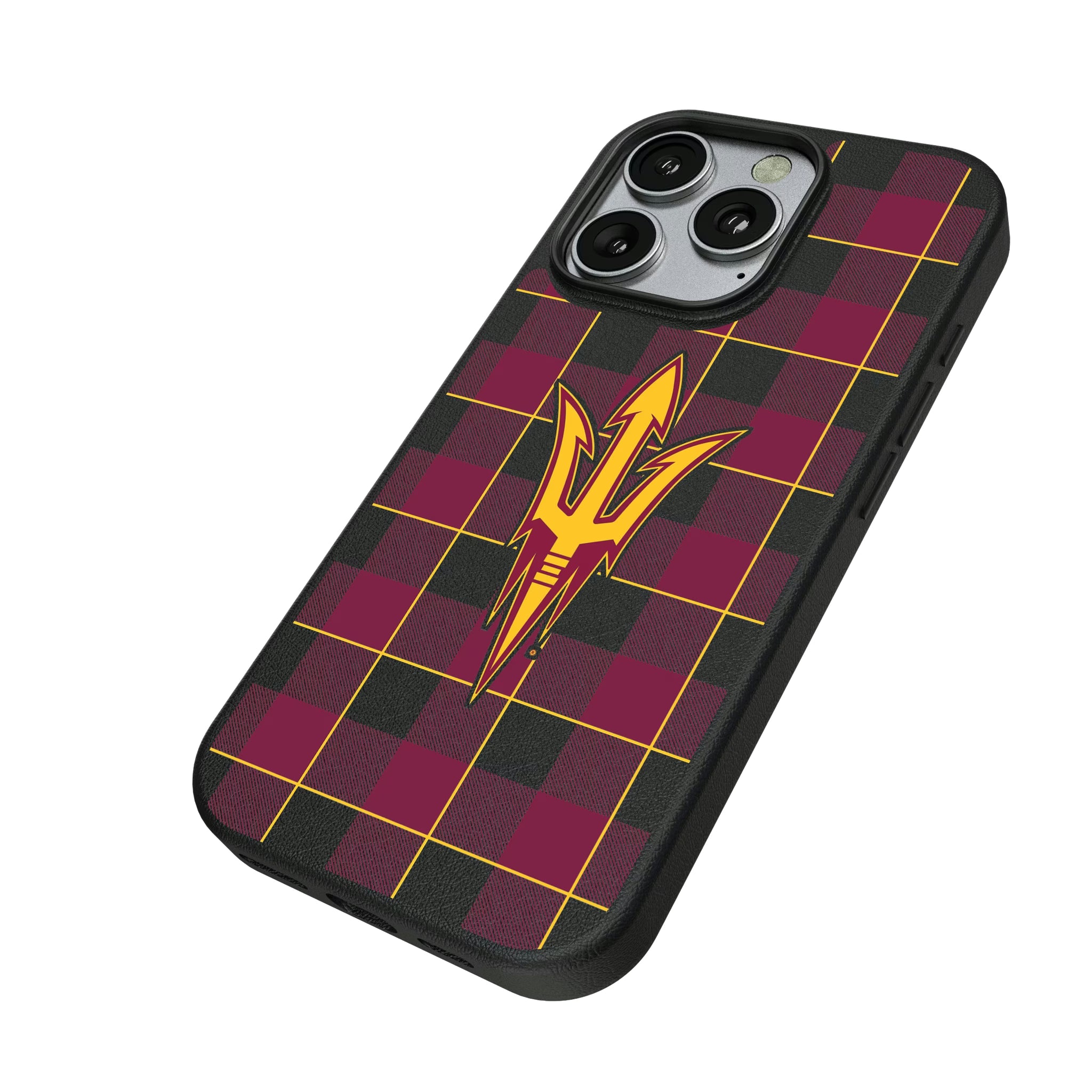 Arizona State University Sun Devils Plaid iPhone MagSafe Compatible Phone Case for Apple iPhone - Isometric View
