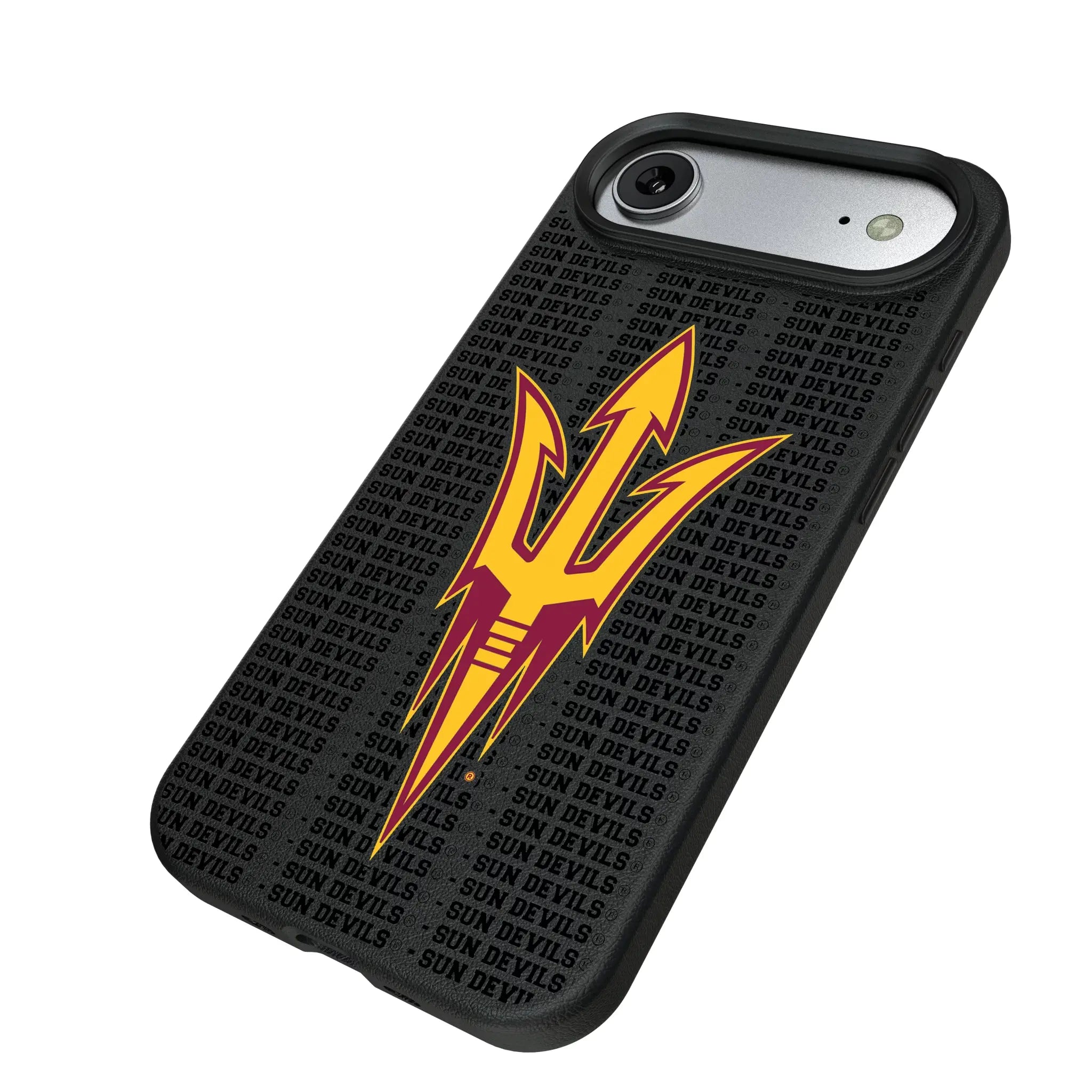 Arizona State University Sun Devils Text Backdrop iPhone MagSafe Compatible Phone Case for Apple iPhone - Isometric View#Device_iPhone Air
