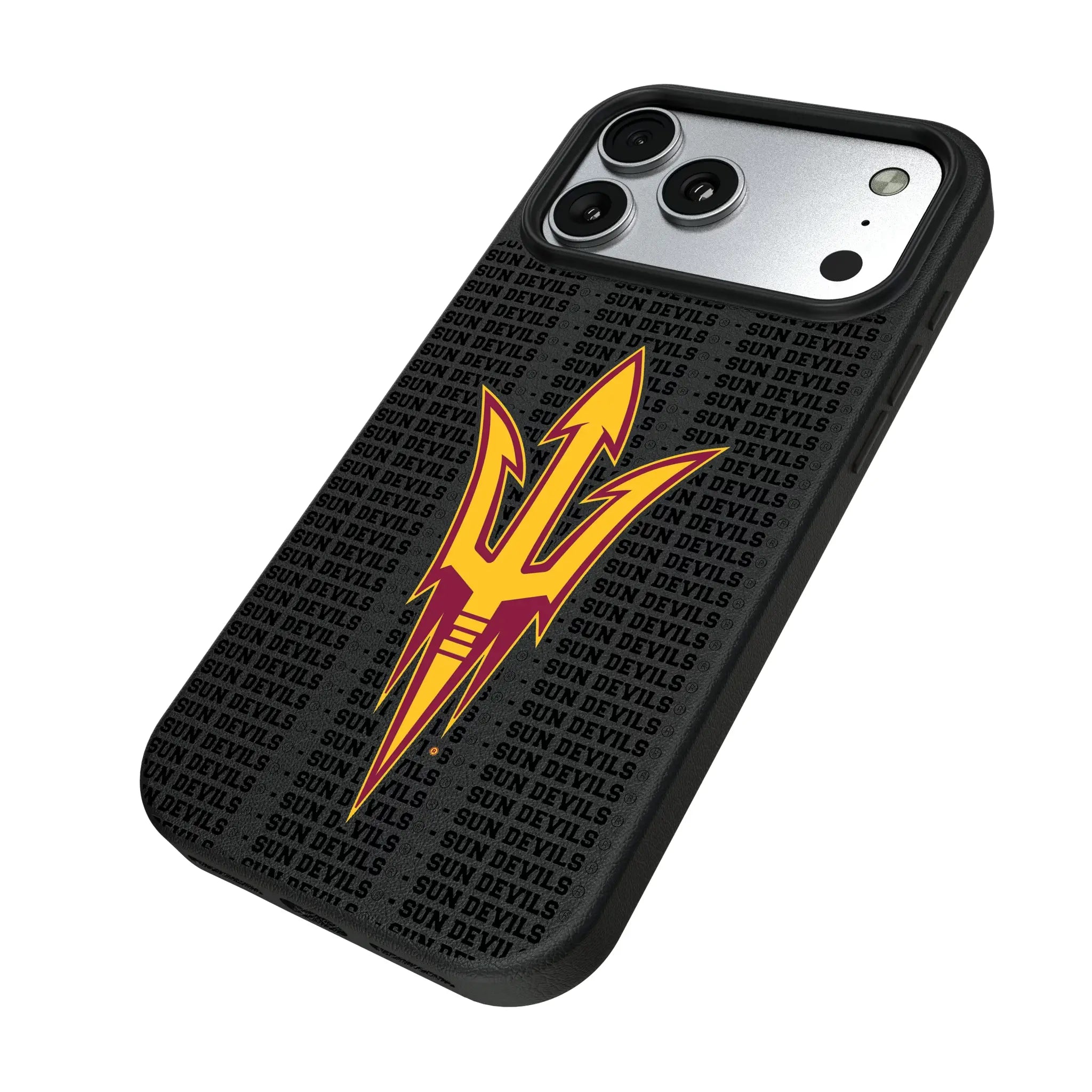 Arizona State University Sun Devils Text Backdrop iPhone MagSafe Compatible Phone Case for Apple iPhone - Isometric View#Device_iPhone 17 Pro Max