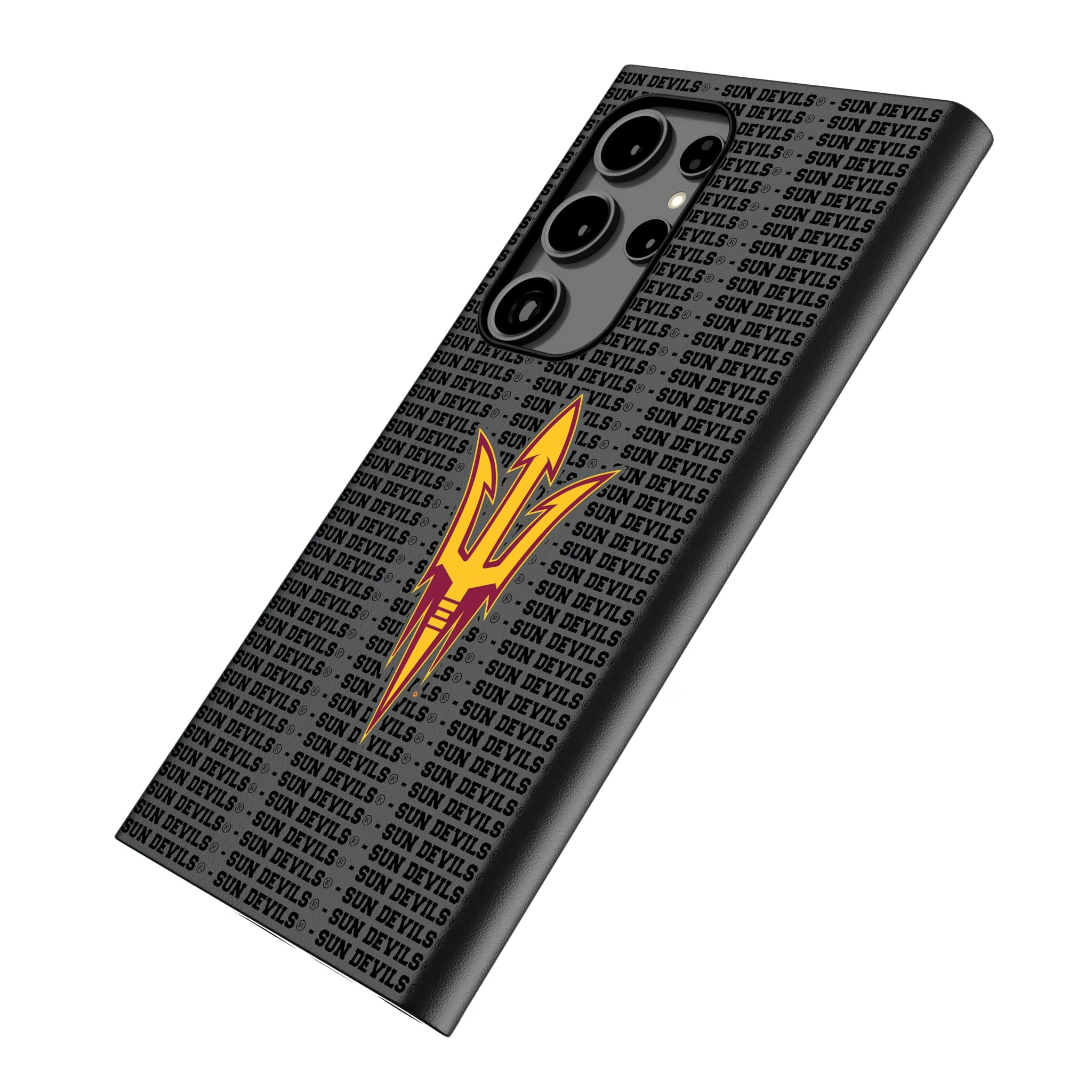 Arizona State University Sun Devils Text Backdrop Galaxy MagSafe Compatible Phone Case for Samsung Galaxy - Isometric View