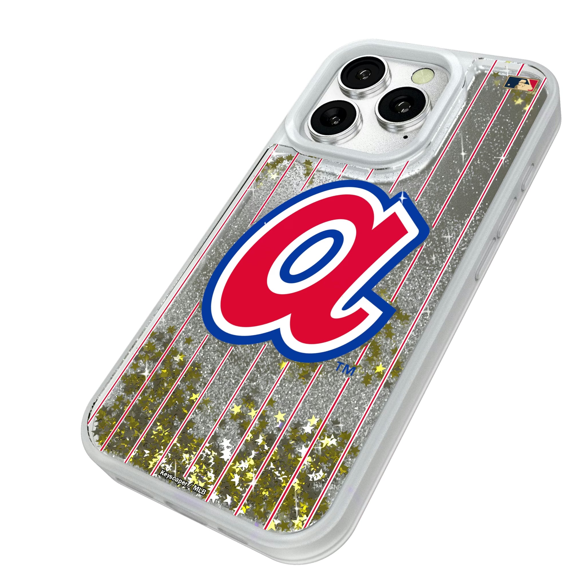 Atlanta Braves 1972-1980 - Cooperstown Collection Pinstripe iPhone Glitter Phone Case for Apple iPhone - Isometric View#Device_iPhone 16 Pro