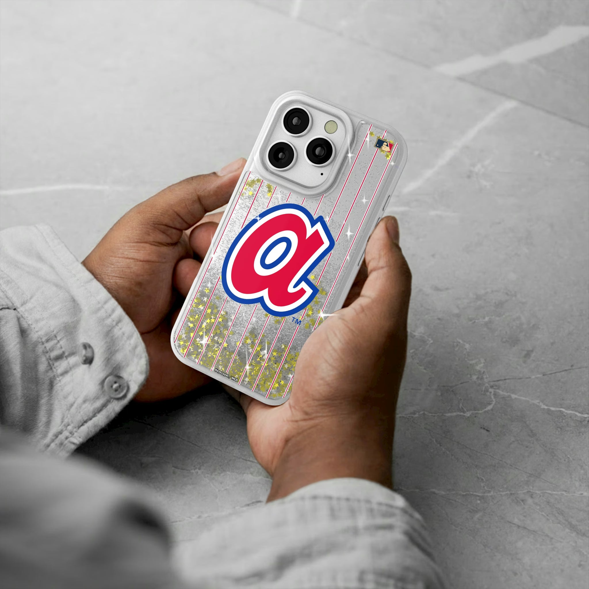 Atlanta Braves 1972-1980 - Cooperstown Collection Pinstripe iPhone Glitter Phone Case for Apple iPhone - Lifestyle#Device_iPhone 16 Pro