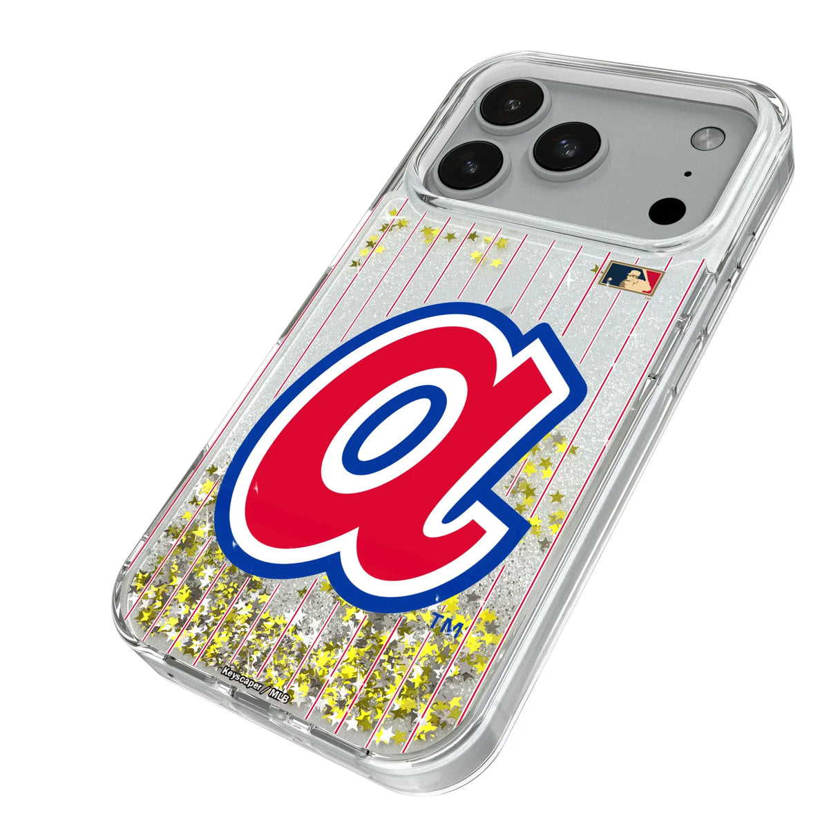 Atlanta Braves 1972-1980 - Cooperstown Collection Pinstripe iPhone Glitter Phone Case for Apple iPhone - Isometric View#Device_iPhone 18 Pro