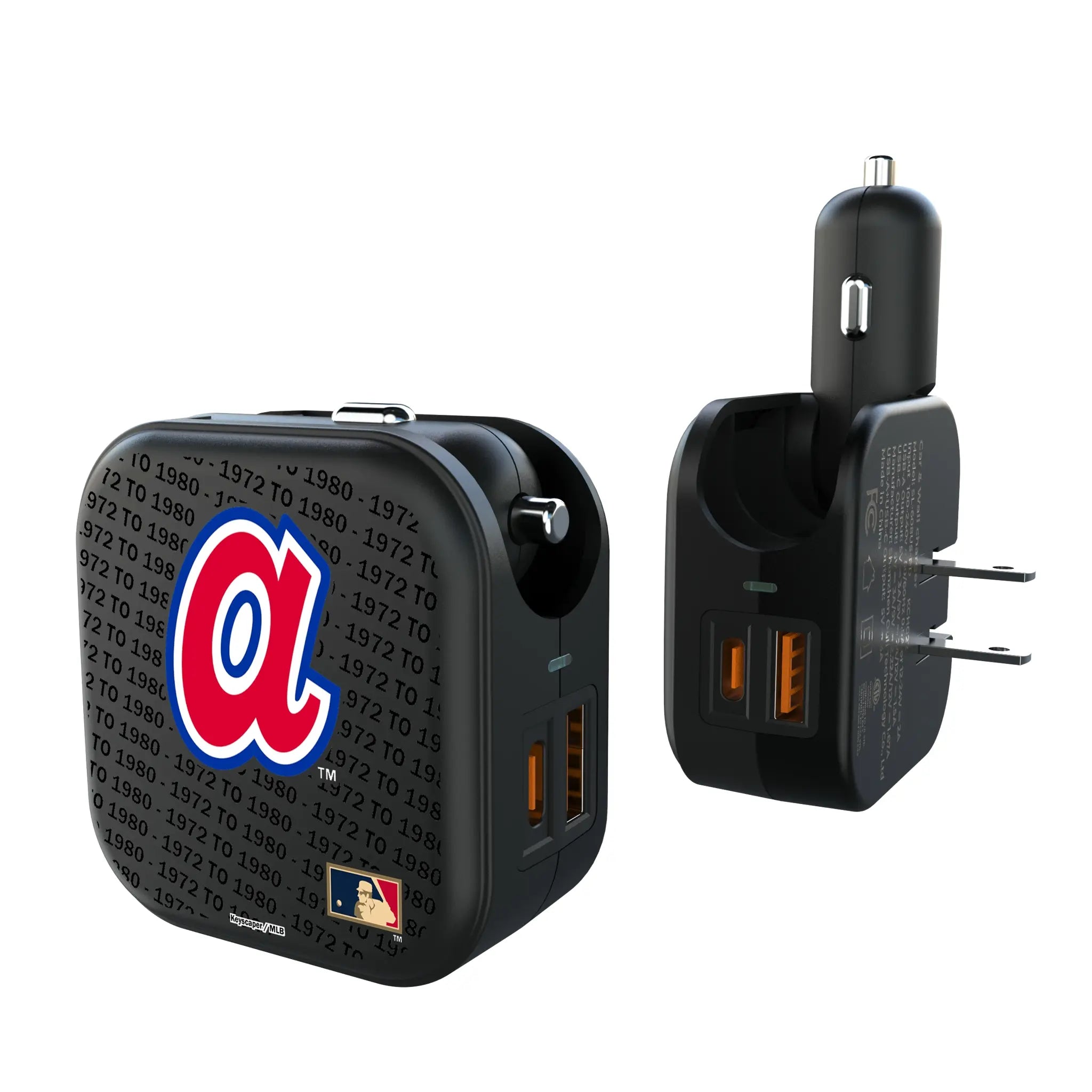 Atlanta Braves 1972-1980 - Cooperstown Collection Text Backdrop 2 in 1 USB A/C Charger
