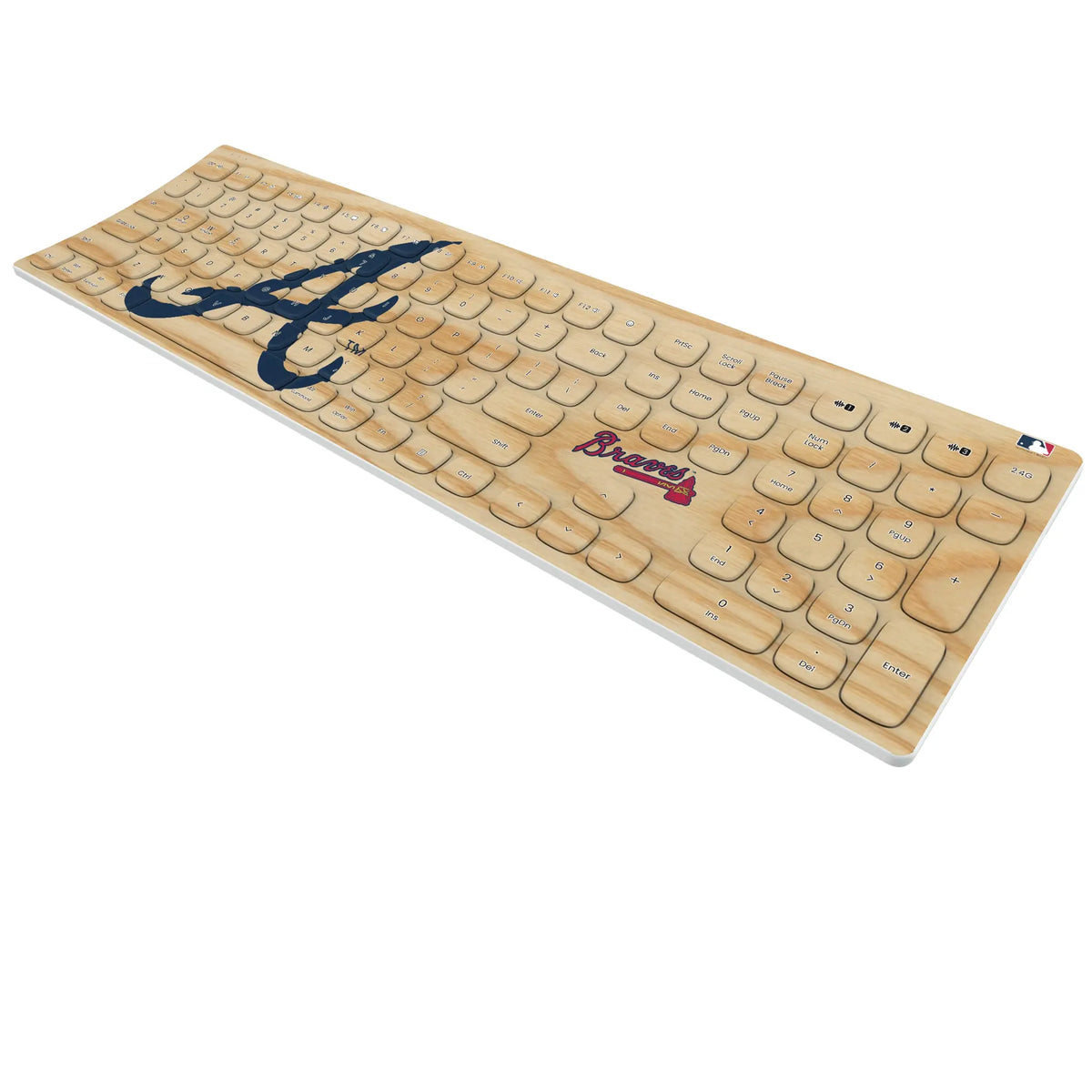 Atlanta Braves Baseball Bat KKB605 Curved Wireless Keyboard - Isometric View