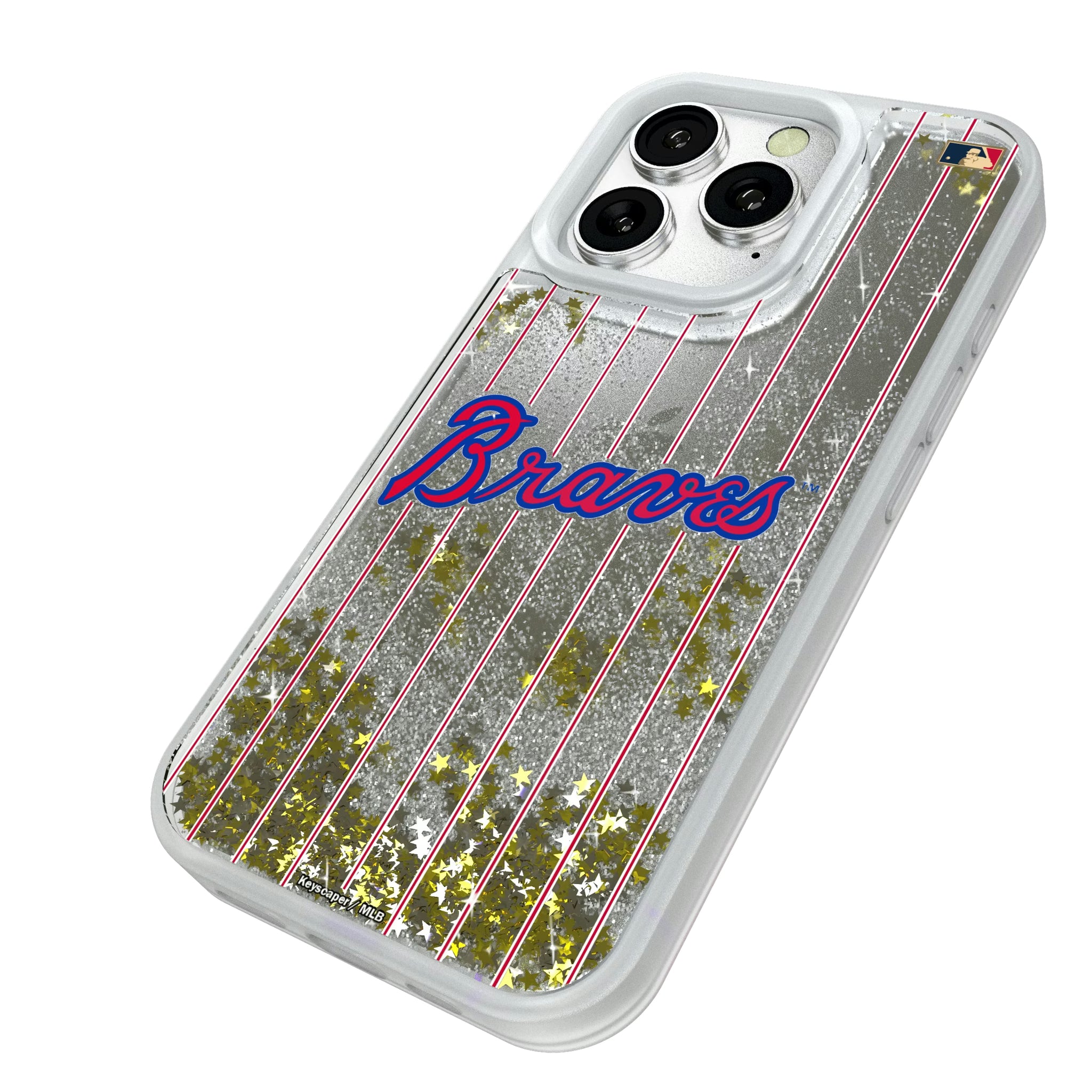 Atlanta Braves Home 2012 - Cooperstown Collection Pinstripe iPhone Glitter Phone Case for Apple iPhone - Isometric View#Device_iPhone 16 Pro