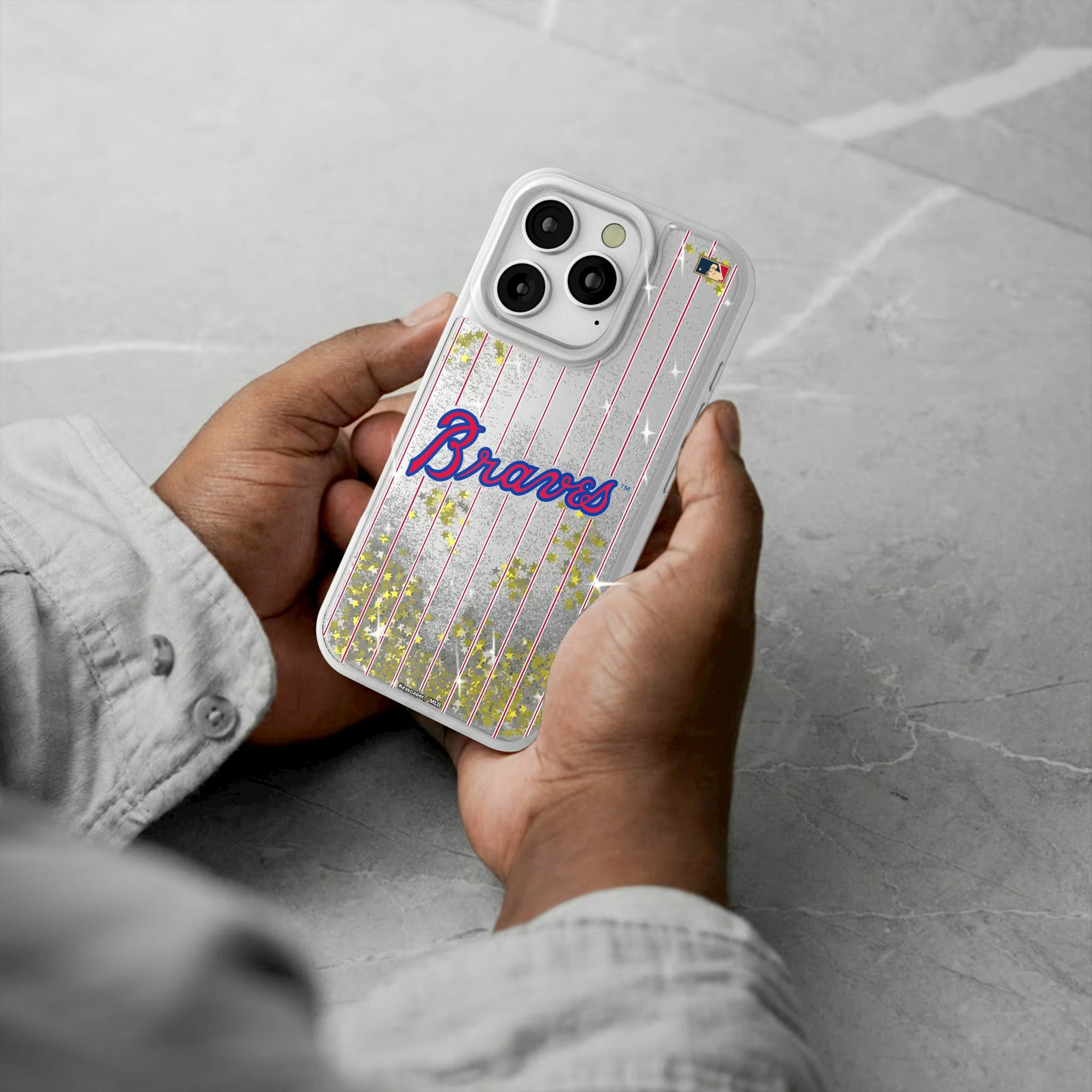 Atlanta Braves Home 2012 - Cooperstown Collection Pinstripe iPhone Glitter Phone Case for Apple iPhone - Lifestyle#Device_iPhone 16 Pro