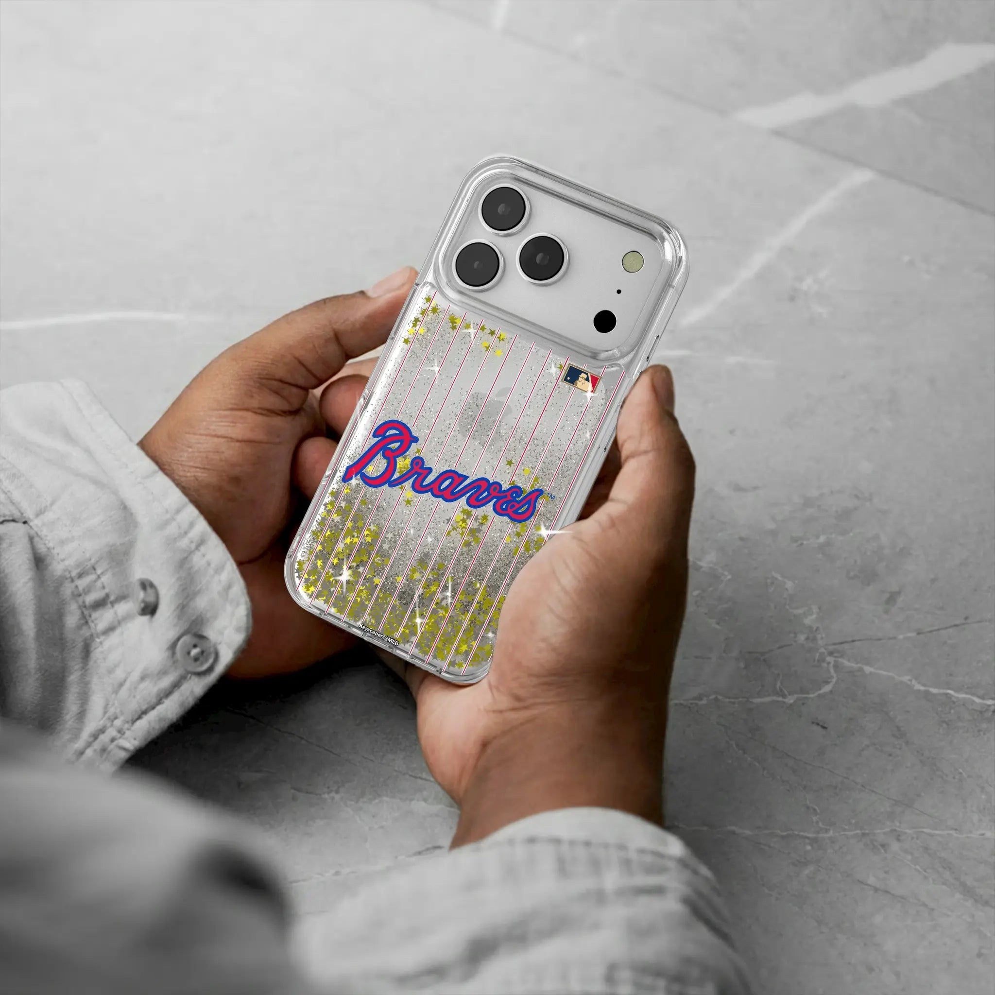 Atlanta Braves Home 2012 - Cooperstown Collection Pinstripe iPhone Glitter Phone Case for Apple iPhone - Lifestyle