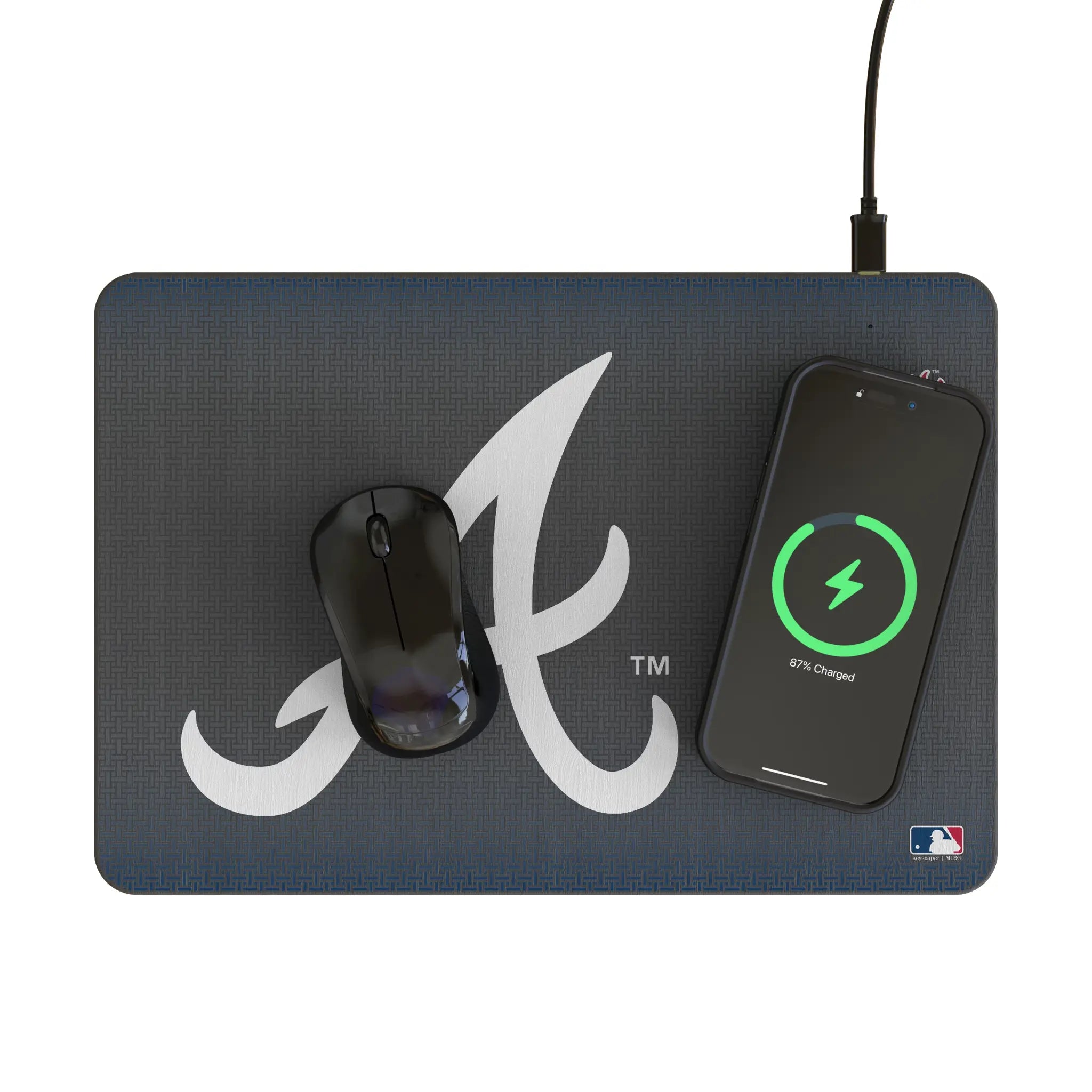 Atlanta Braves Linen 15-Watt Wireless Charger and Mouse Pad - Lifestyle