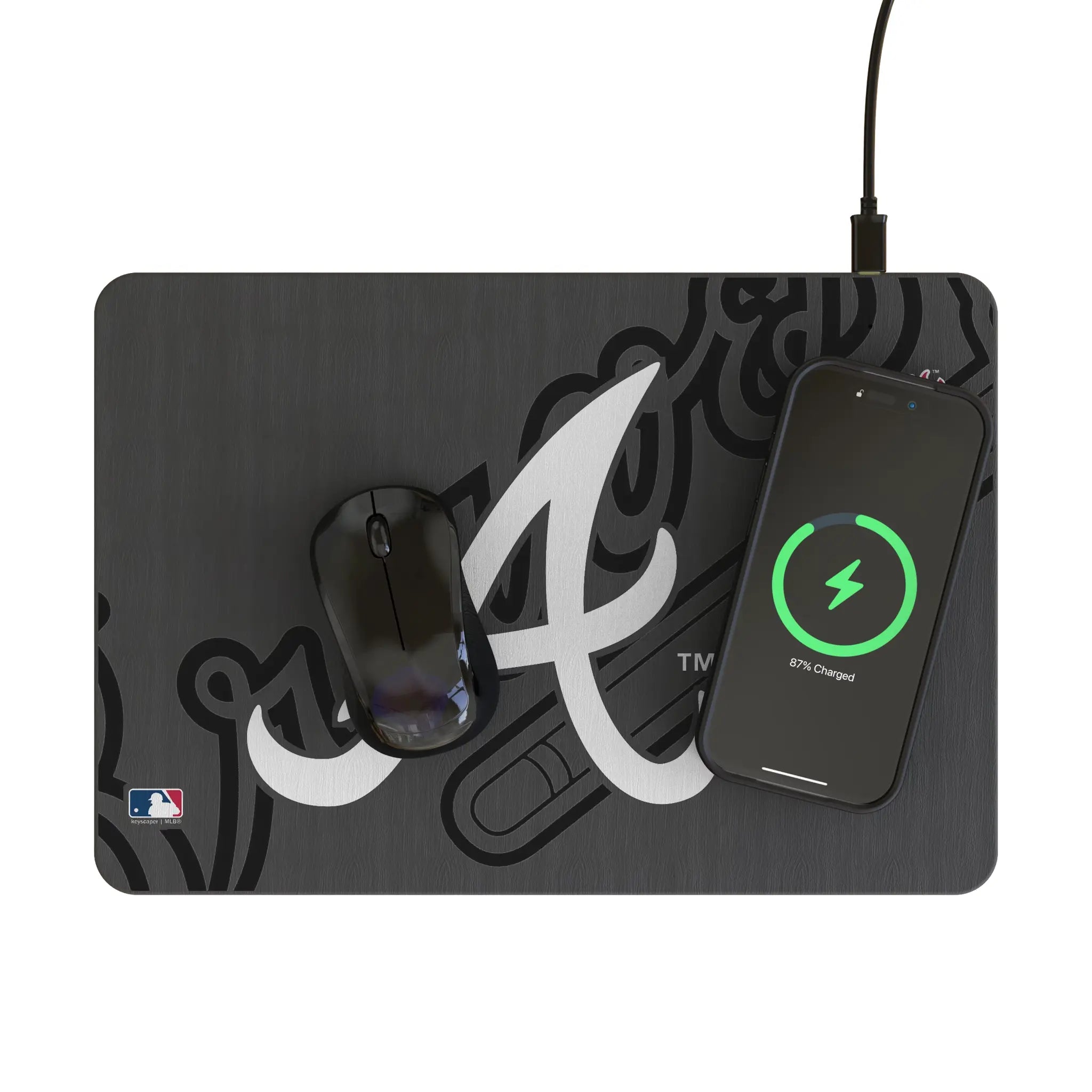 Atlanta Braves Monocolor Tilt 15-Watt Wireless Charger and Mouse Pad - Lifestyle