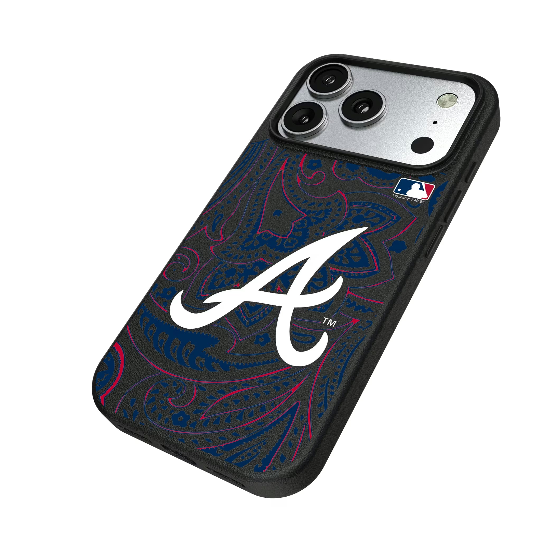 Atlanta Braves Paisley iPhone MagSafe Compatible Phone Case for Apple iPhone - Isometric View#Device_iPhone 17 Pro