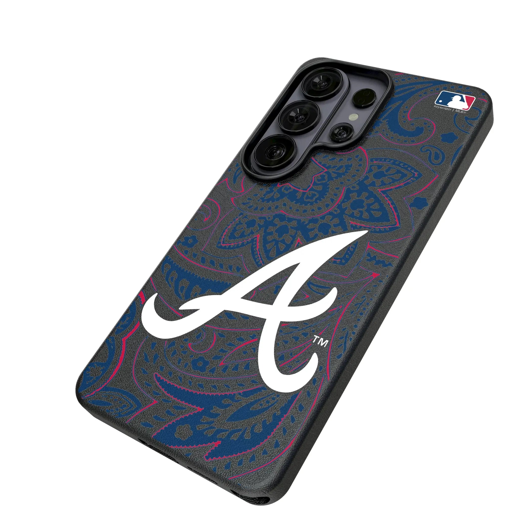 Atlanta Braves Paisley Galaxy MagSafe Compatible Phone Case for Samsung Galaxy - Isometric View#Device_Galaxy S26 Ultra