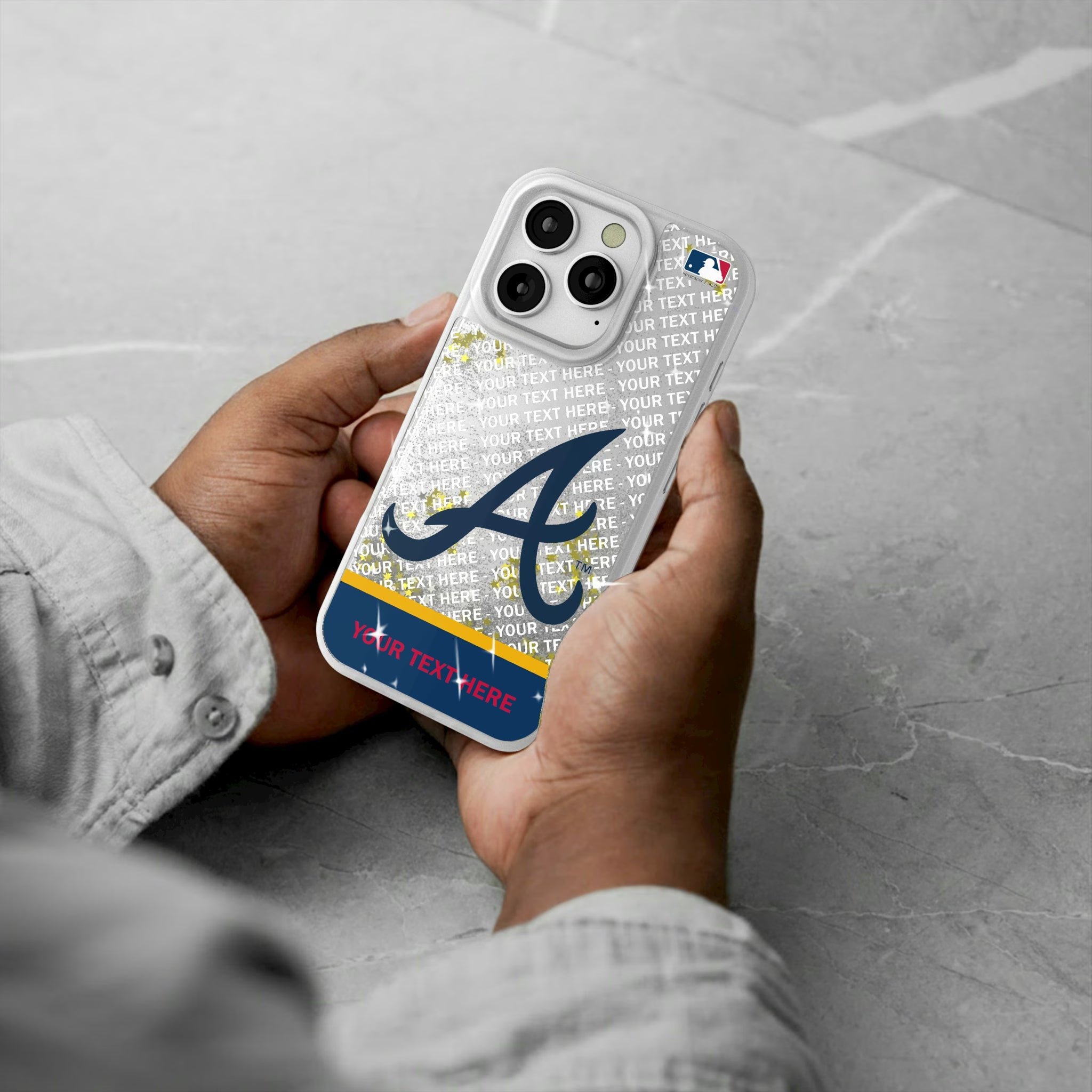 Atlanta Braves Personalized EndZone Plus iPhone Glitter Phone Case for Apple iPhone - Lifestyle#Device_iPhone 16 Pro