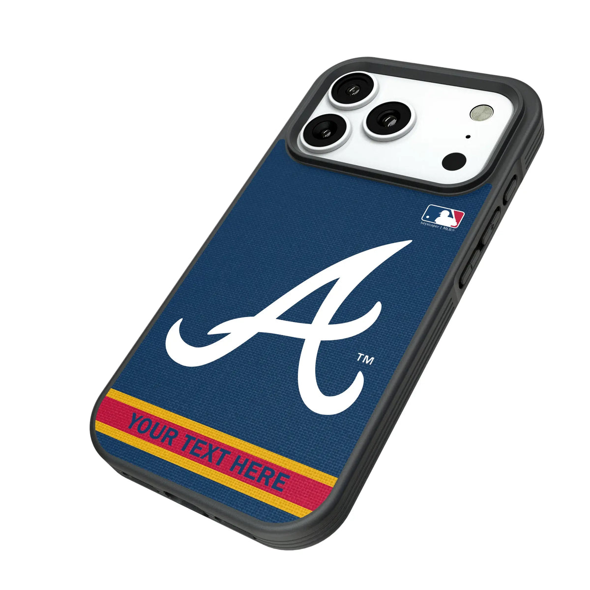 Atlanta Braves Personalized Stripe iPhone Bump Phone Case for Apple iPhone - Isometric View#Device_iPhone 18 Pro