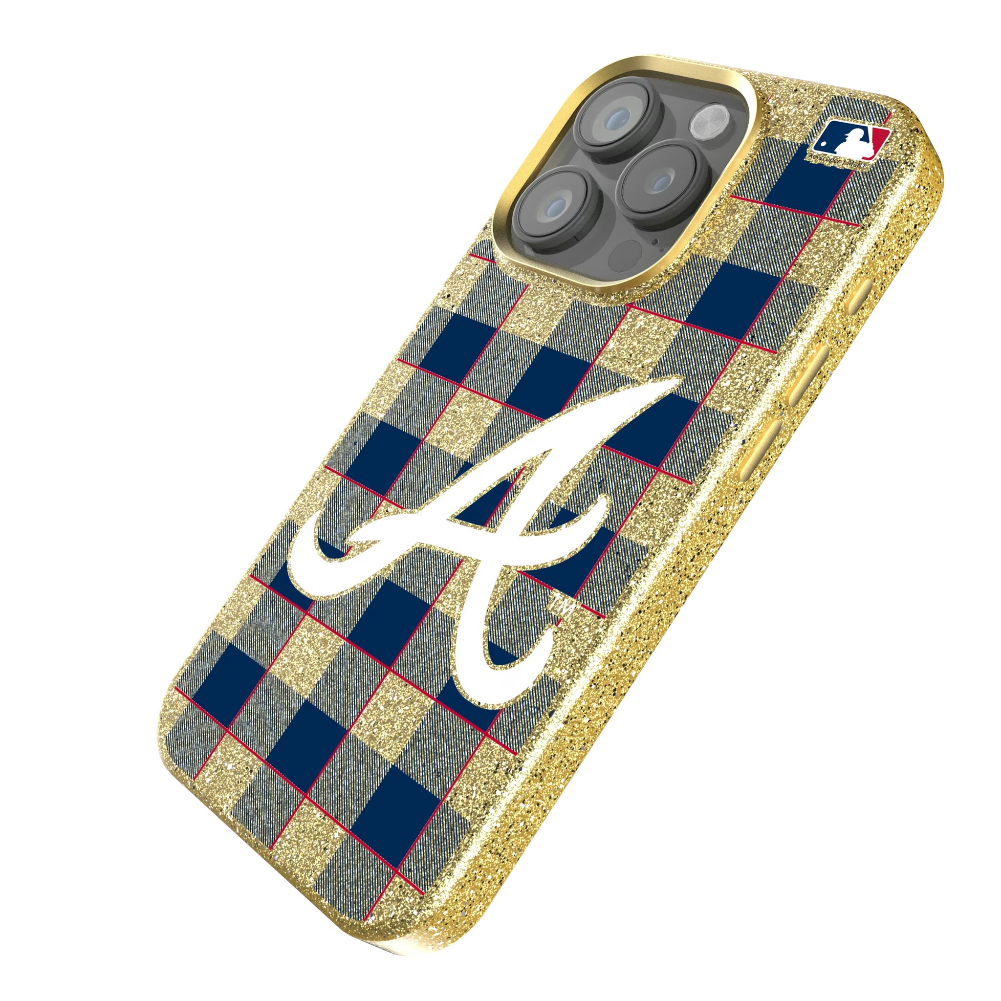 Atlanta Braves Plaid iPhone Bling Phone Case for Apple iPhone - Isometric View