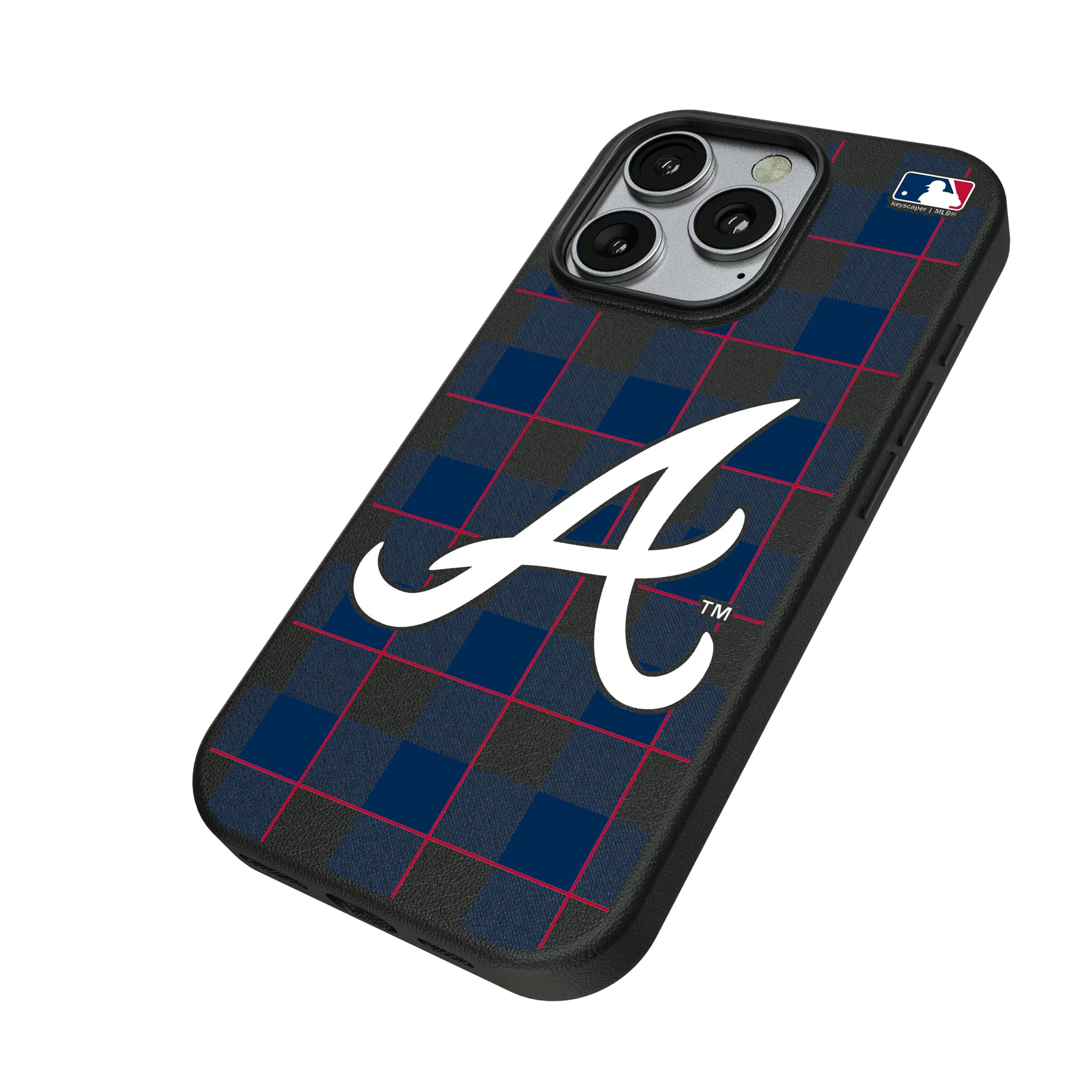 Atlanta Braves Plaid iPhone MagSafe Compatible Phone Case for Apple iPhone - Isometric View