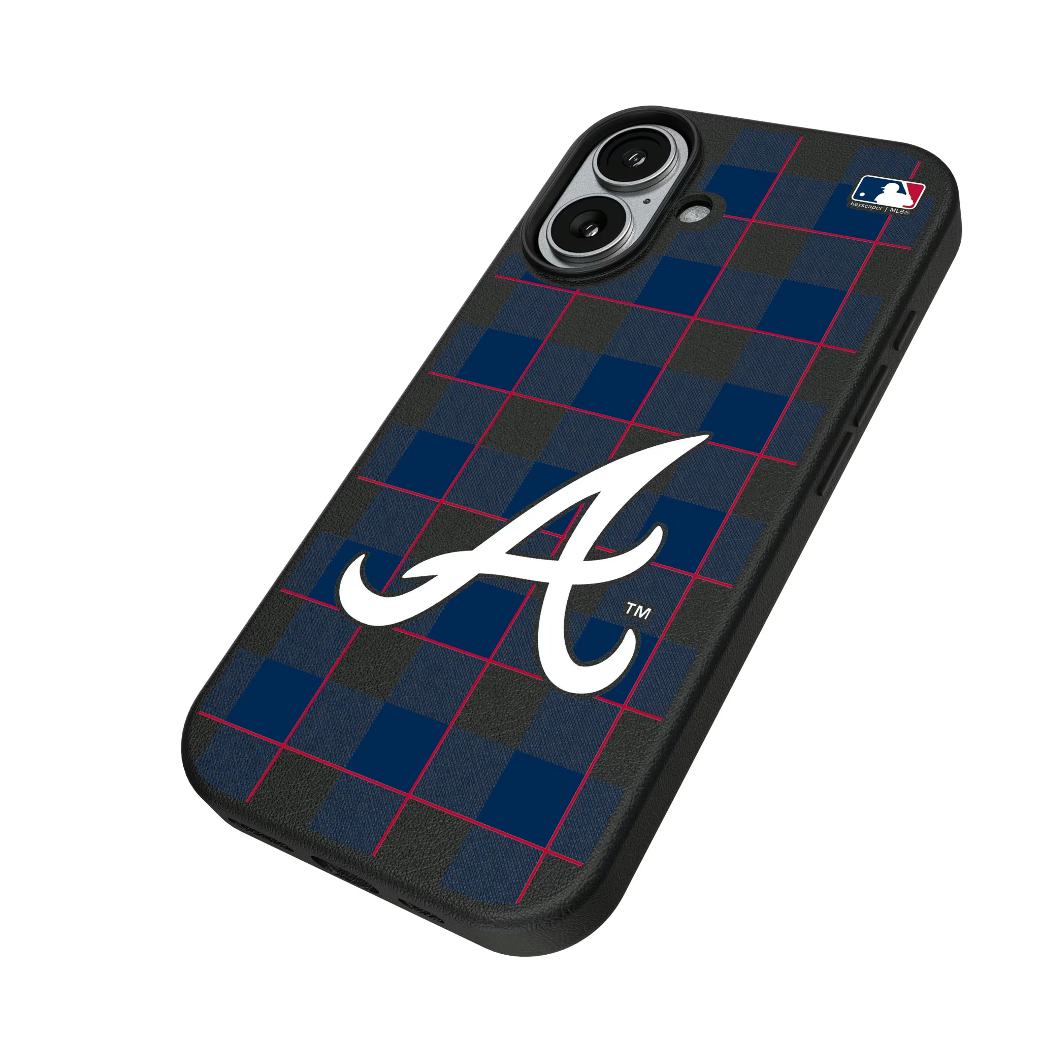 Atlanta Braves Plaid iPhone MagSafe Compatible Phone Case for Apple iPhone - Isometric View#Device_iPhone 17
