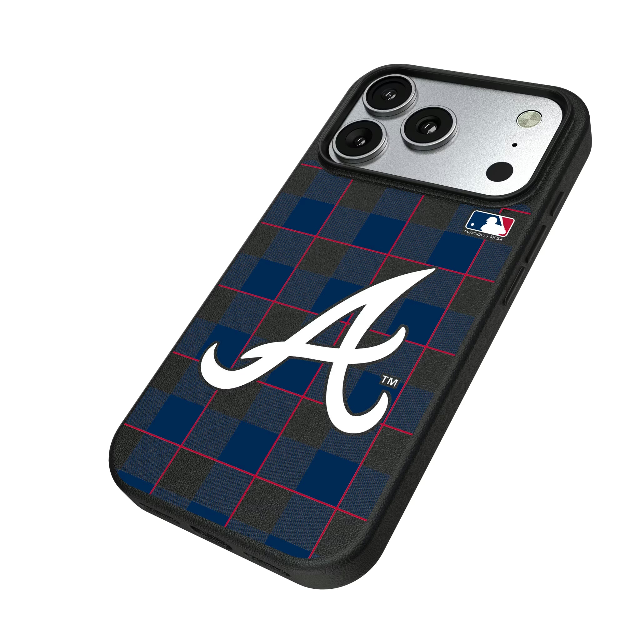 Atlanta Braves Plaid iPhone MagSafe Compatible Phone Case for Apple iPhone - Isometric View#Device_iPhone 17 Pro