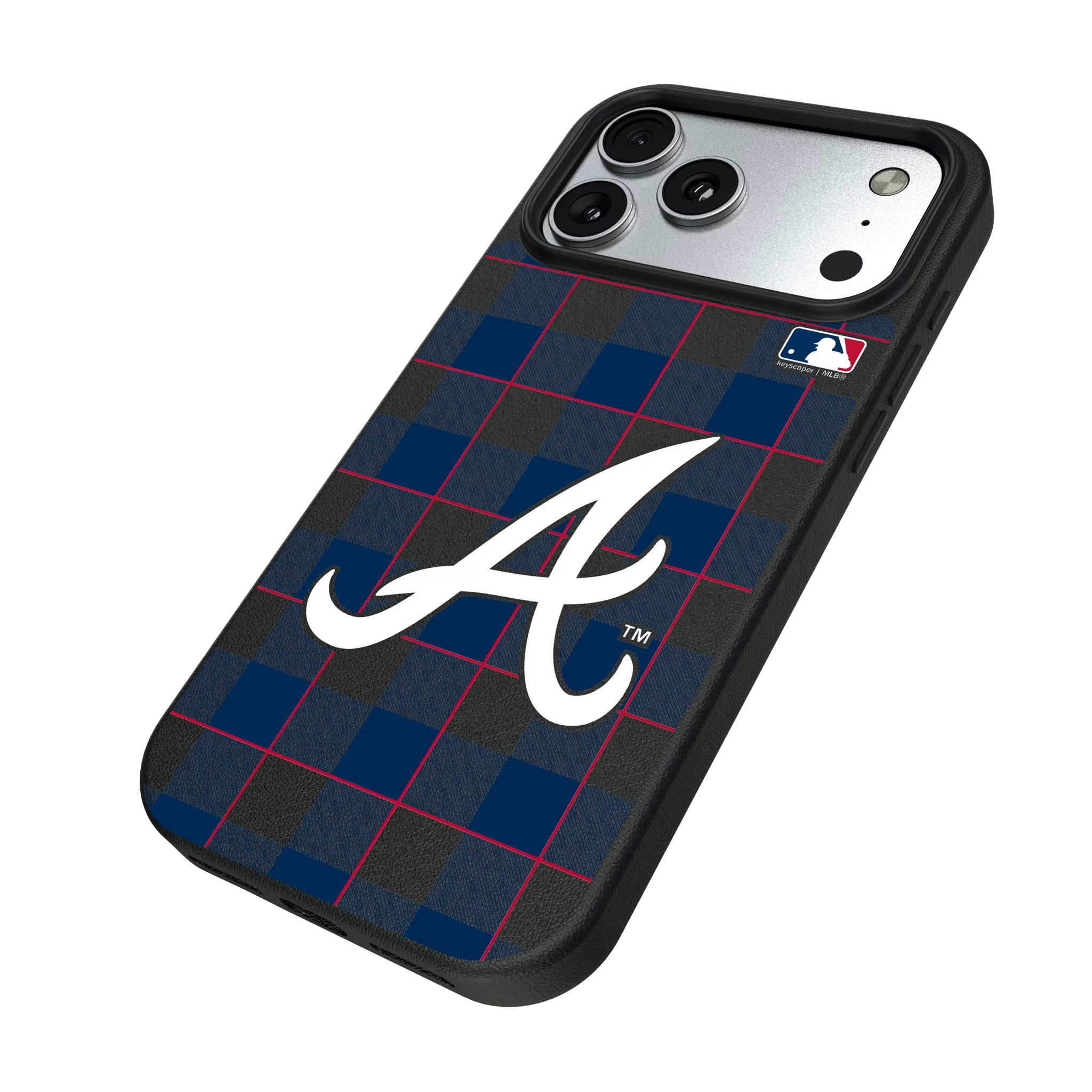 Atlanta Braves Plaid iPhone MagSafe Compatible Phone Case for Apple iPhone - Isometric View#Device_iPhone 17 Pro Max
