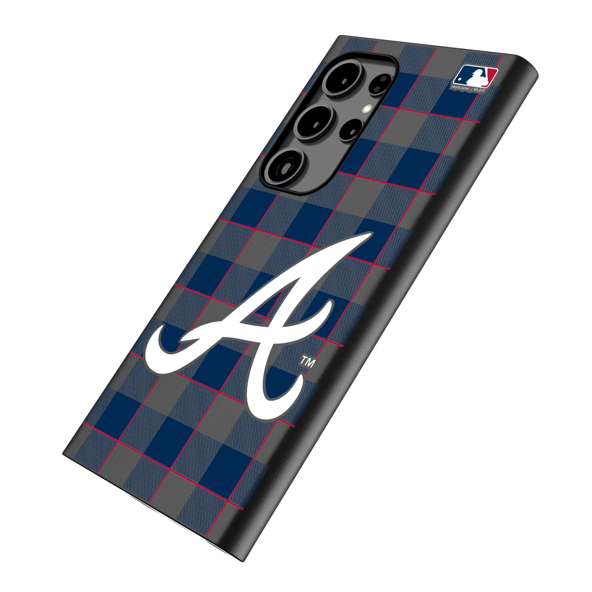 Atlanta Braves Plaid Galaxy MagSafe Compatible Phone Case for Samsung Galaxy - Isometric View