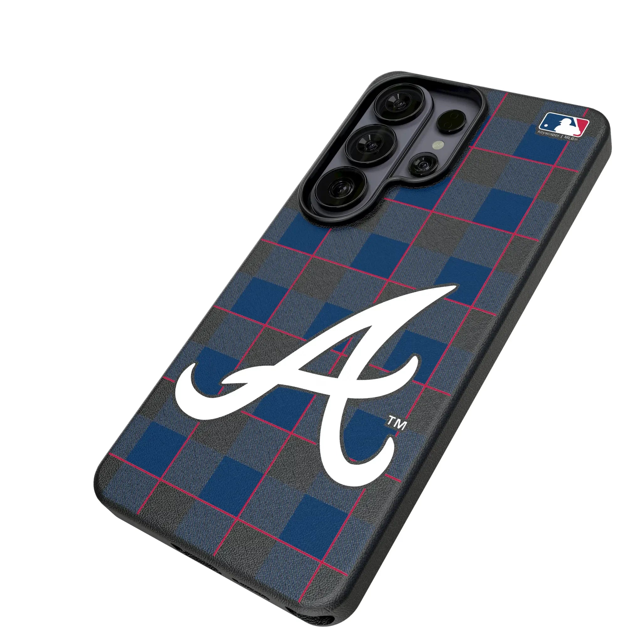 Atlanta Braves Plaid Galaxy MagSafe Compatible Phone Case for Samsung Galaxy - Isometric View#Device_Galaxy S26 Ultra