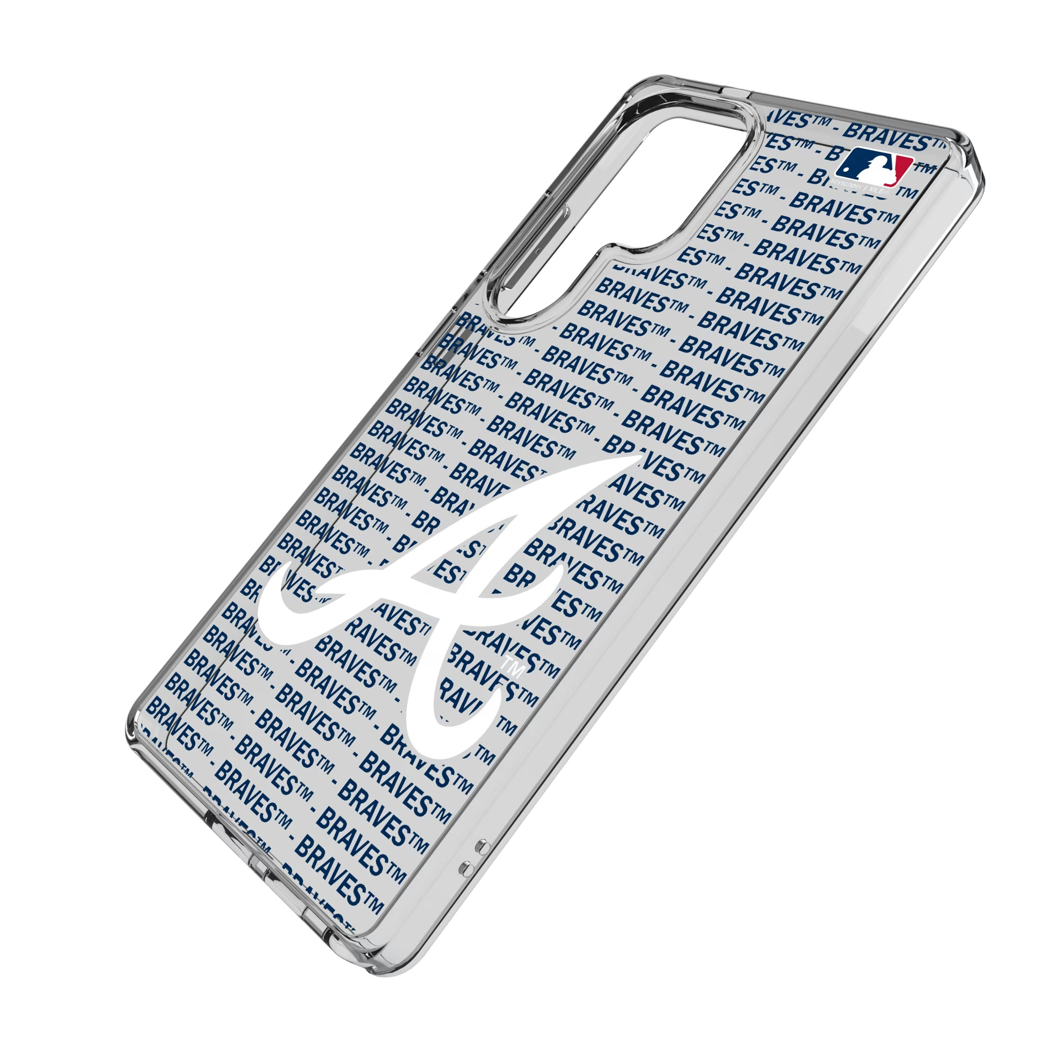 Atlanta Braves Text Backdrop Galaxy Clear Phone Case for Samsung Galaxy - Isometric View