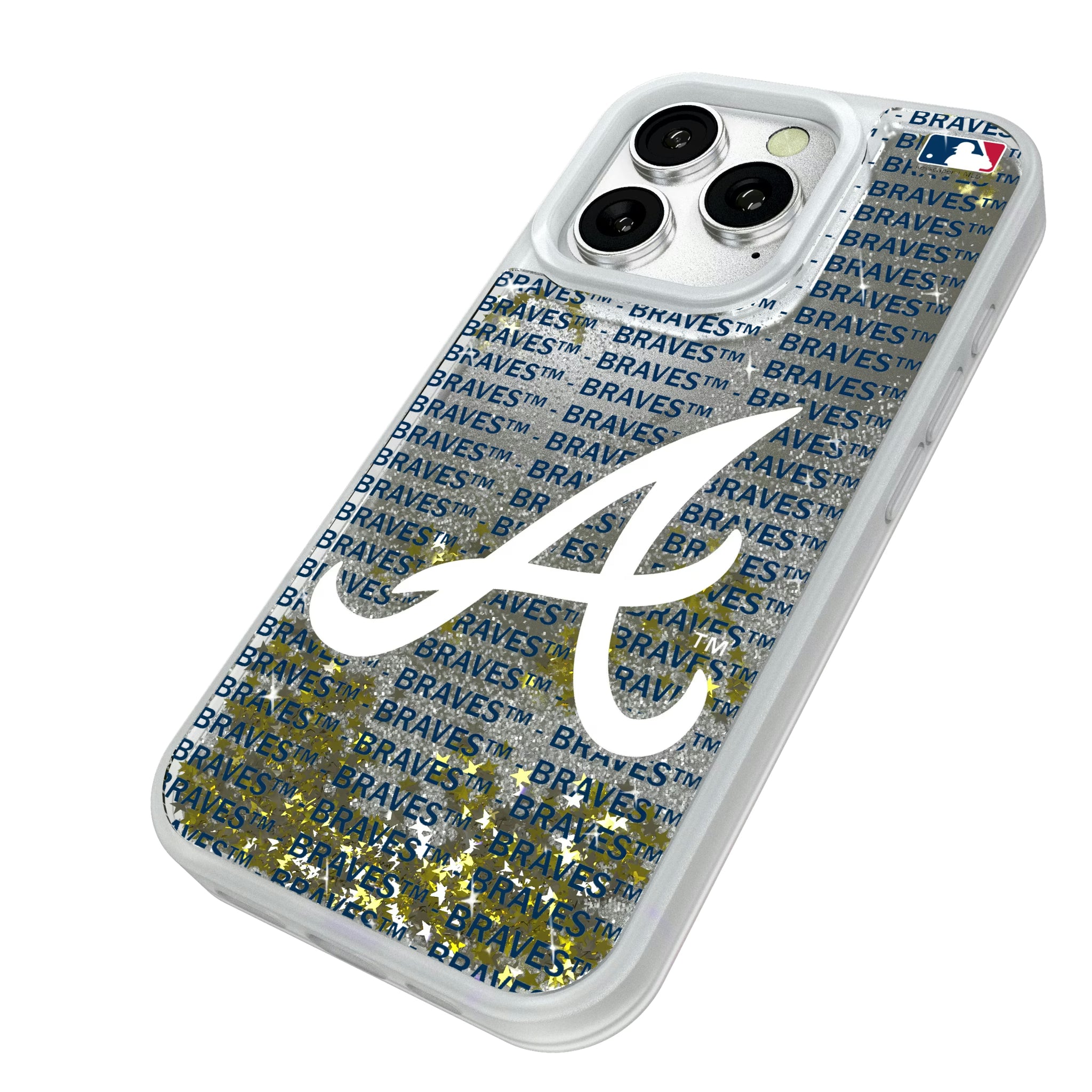 Atlanta Braves Text Backdrop iPhone Glitter Phone Case for Apple iPhone - Isometric View#Device_iPhone 16 Pro