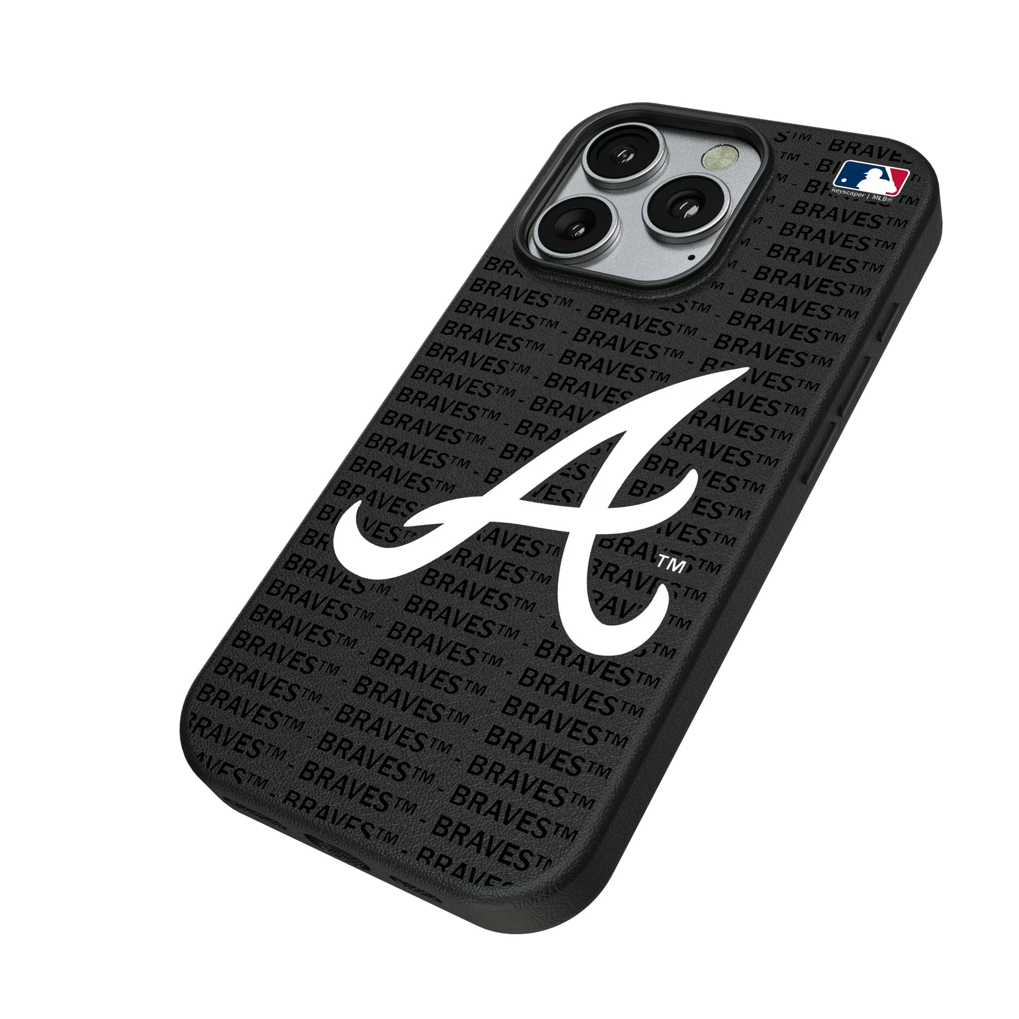 Atlanta Braves Text Backdrop iPhone MagSafe Compatible Phone Case for Apple iPhone - Isometric View