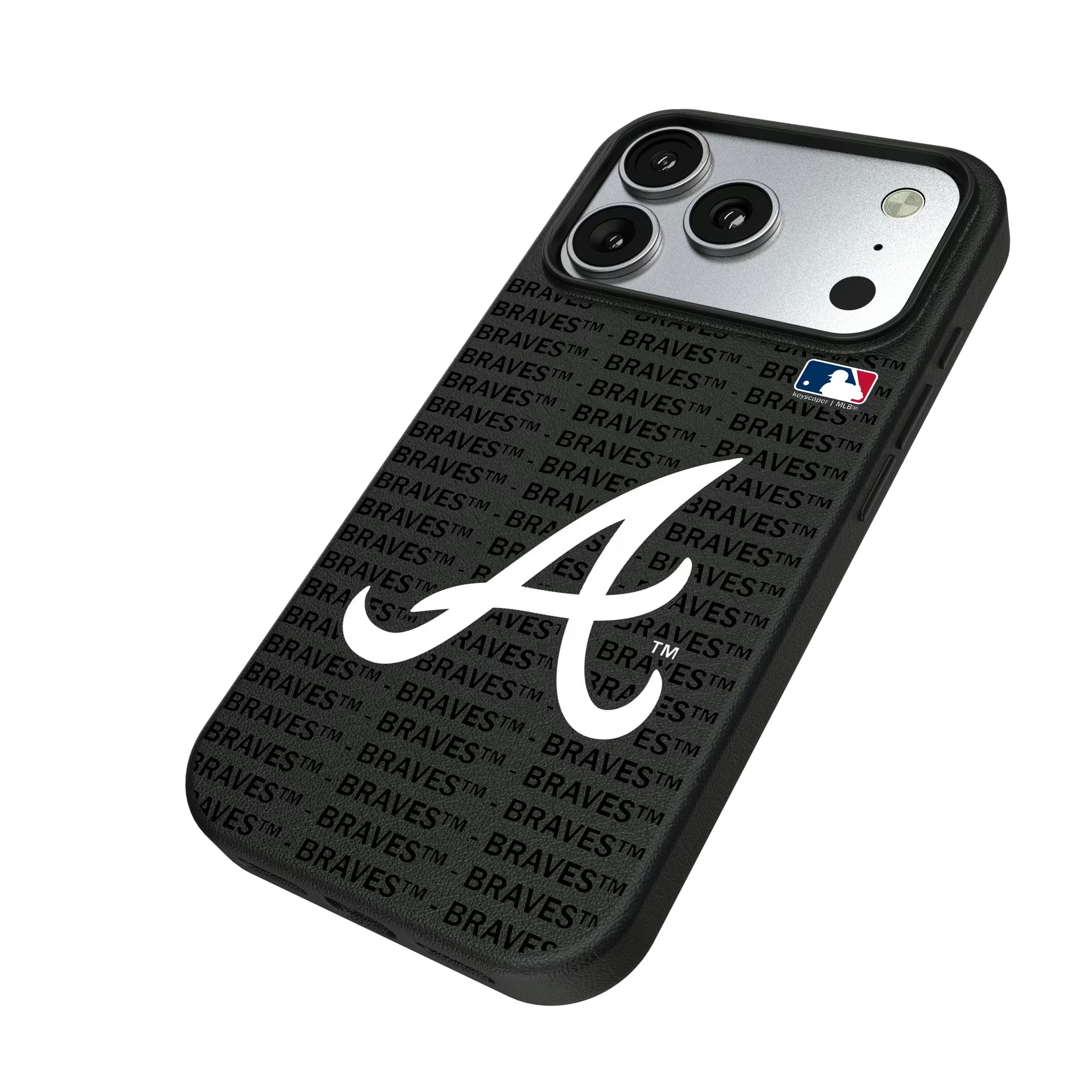 Atlanta Braves Text Backdrop iPhone MagSafe Compatible Phone Case for Apple iPhone - Isometric View#Device_iPhone 17 Pro