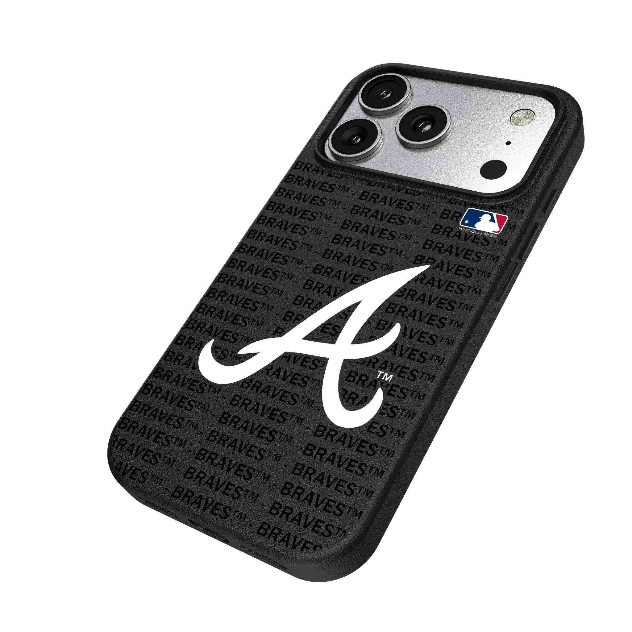 Atlanta Braves Text Backdrop iPhone MagSafe Compatible Phone Case for Apple iPhone - Isometric View#Device_iPhone 17 Pro