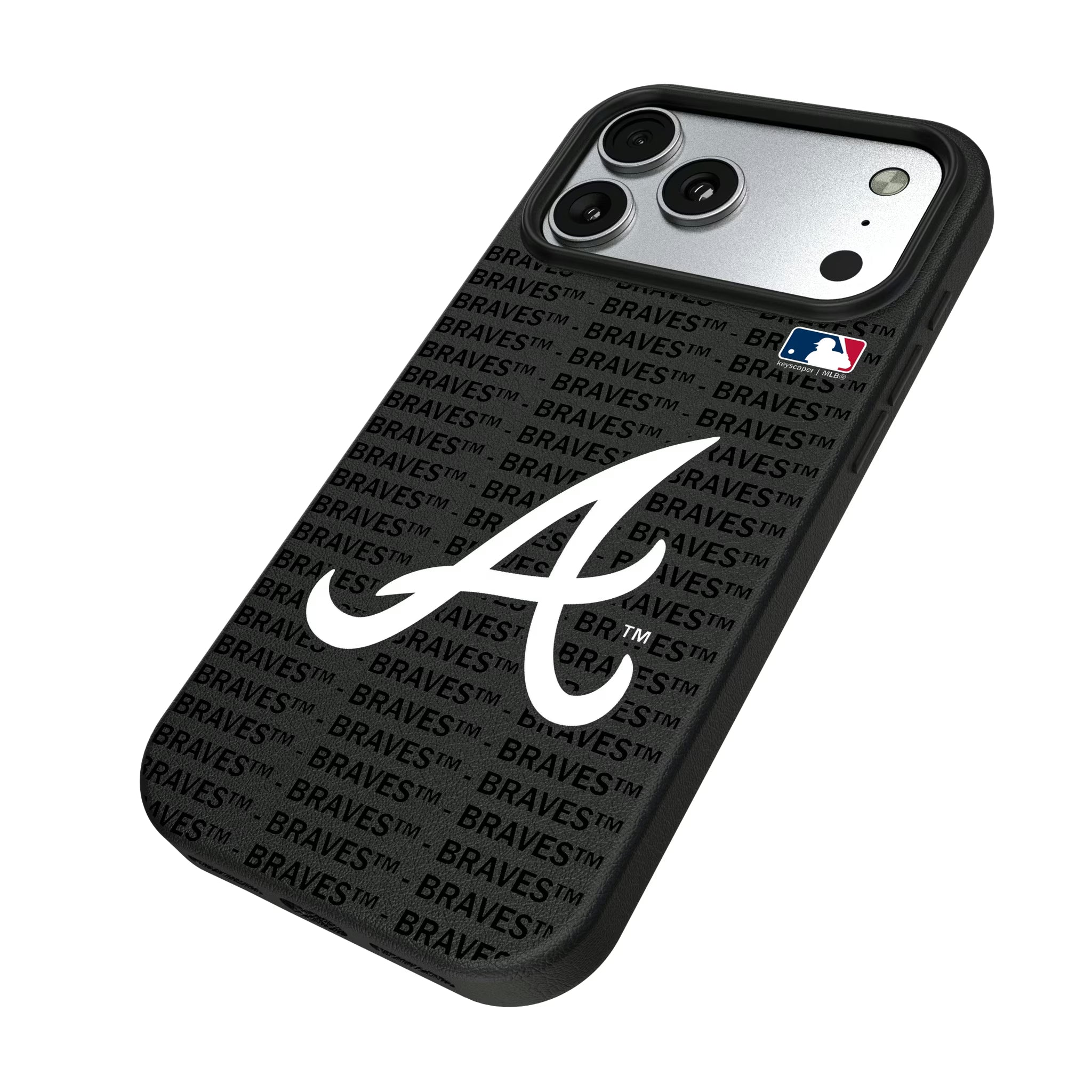Atlanta Braves Text Backdrop iPhone MagSafe Compatible Phone Case for Apple iPhone - Isometric View#Device_iPhone 17 Pro Max