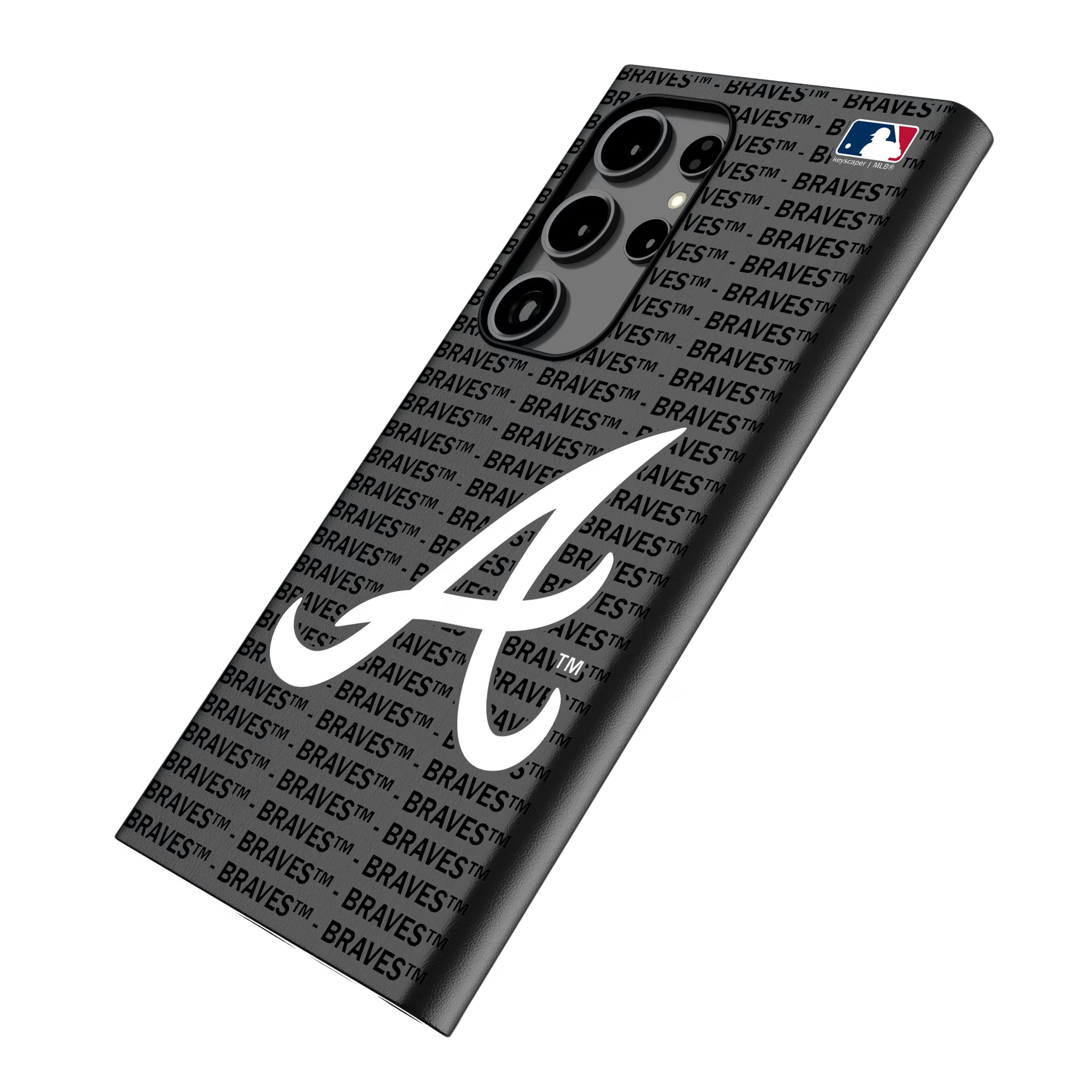 Atlanta Braves Text Backdrop Galaxy MagSafe Compatible Phone Case for Samsung Galaxy - Isometric View