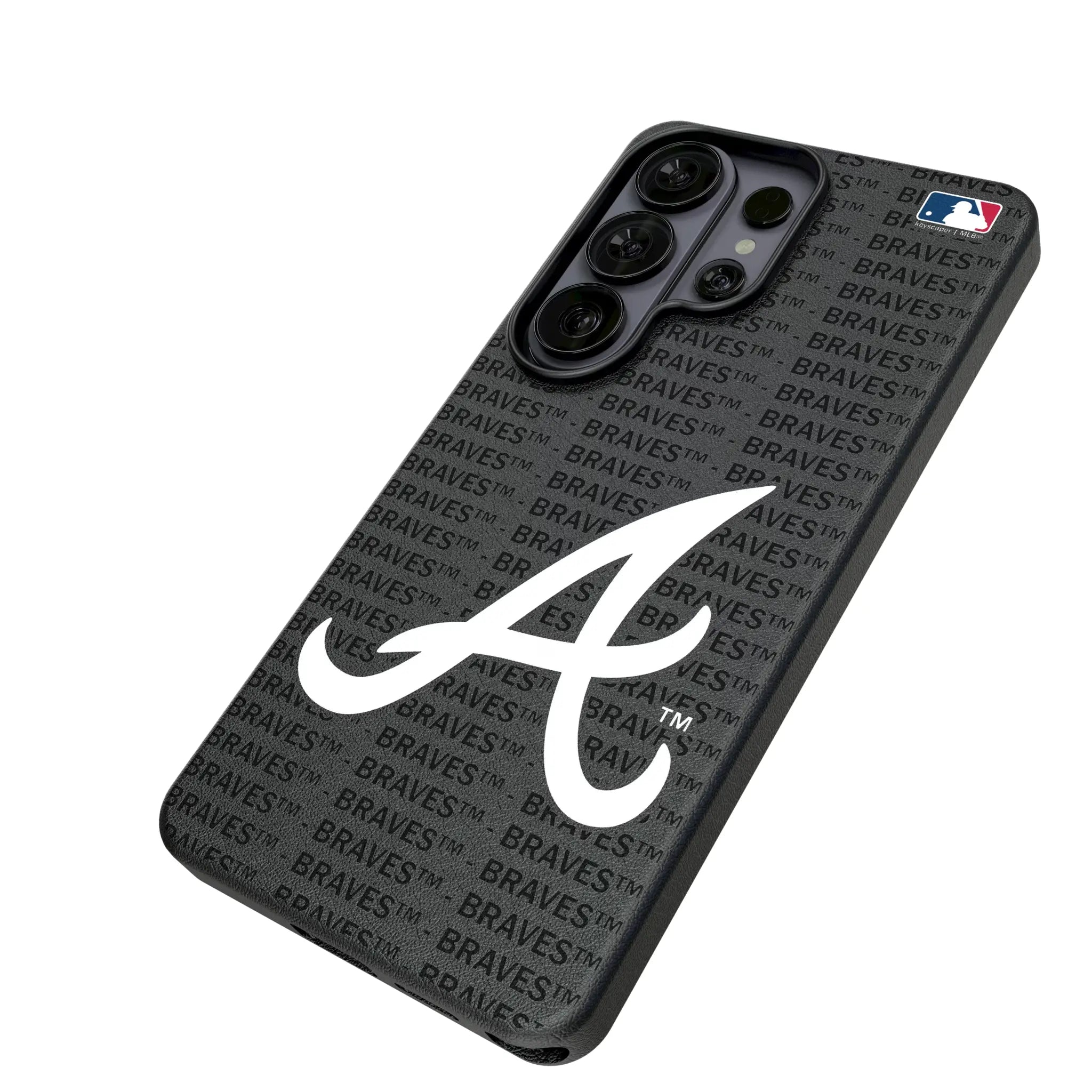 Atlanta Braves Text Backdrop Galaxy MagSafe Compatible Phone Case for Samsung Galaxy - Isometric View#Device_Galaxy S26 Ultra