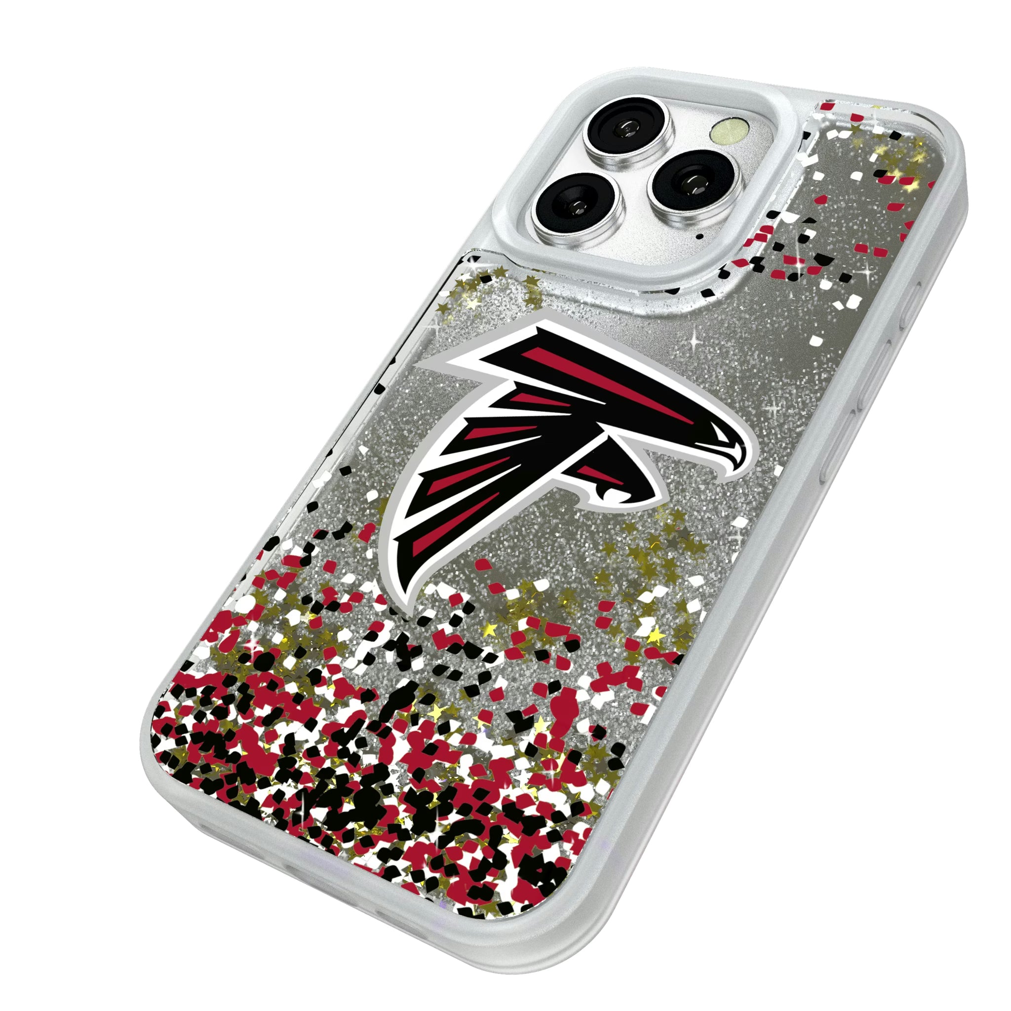 Atlanta Falcons Confetti iPhone Glitter Phone Case for Apple iPhone - Isometric View#Device_iPhone 16 Pro