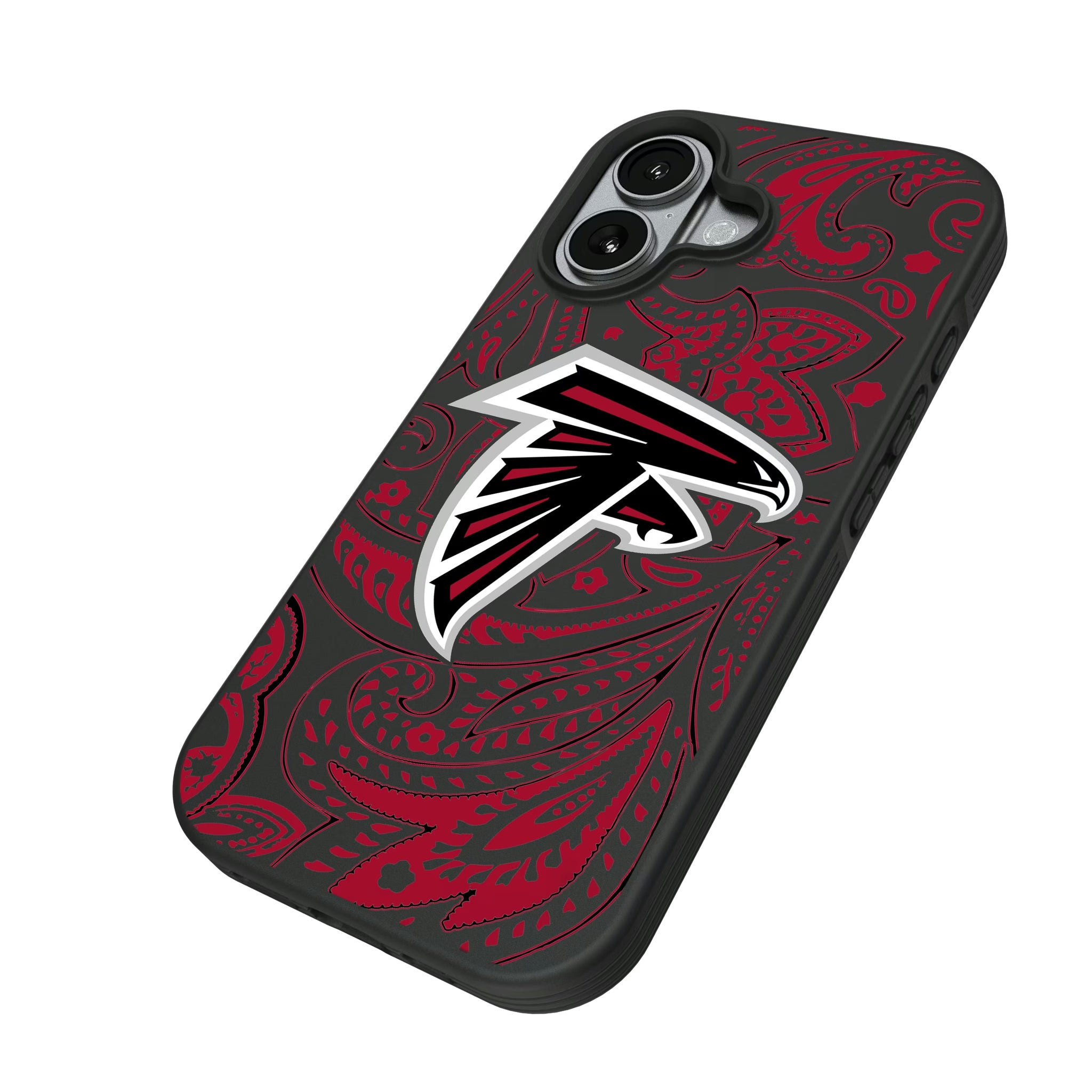 Atlanta Falcons Paisley iPhone Bump Phone Case for Apple iPhone - Isometric View#Device_iPhone 17