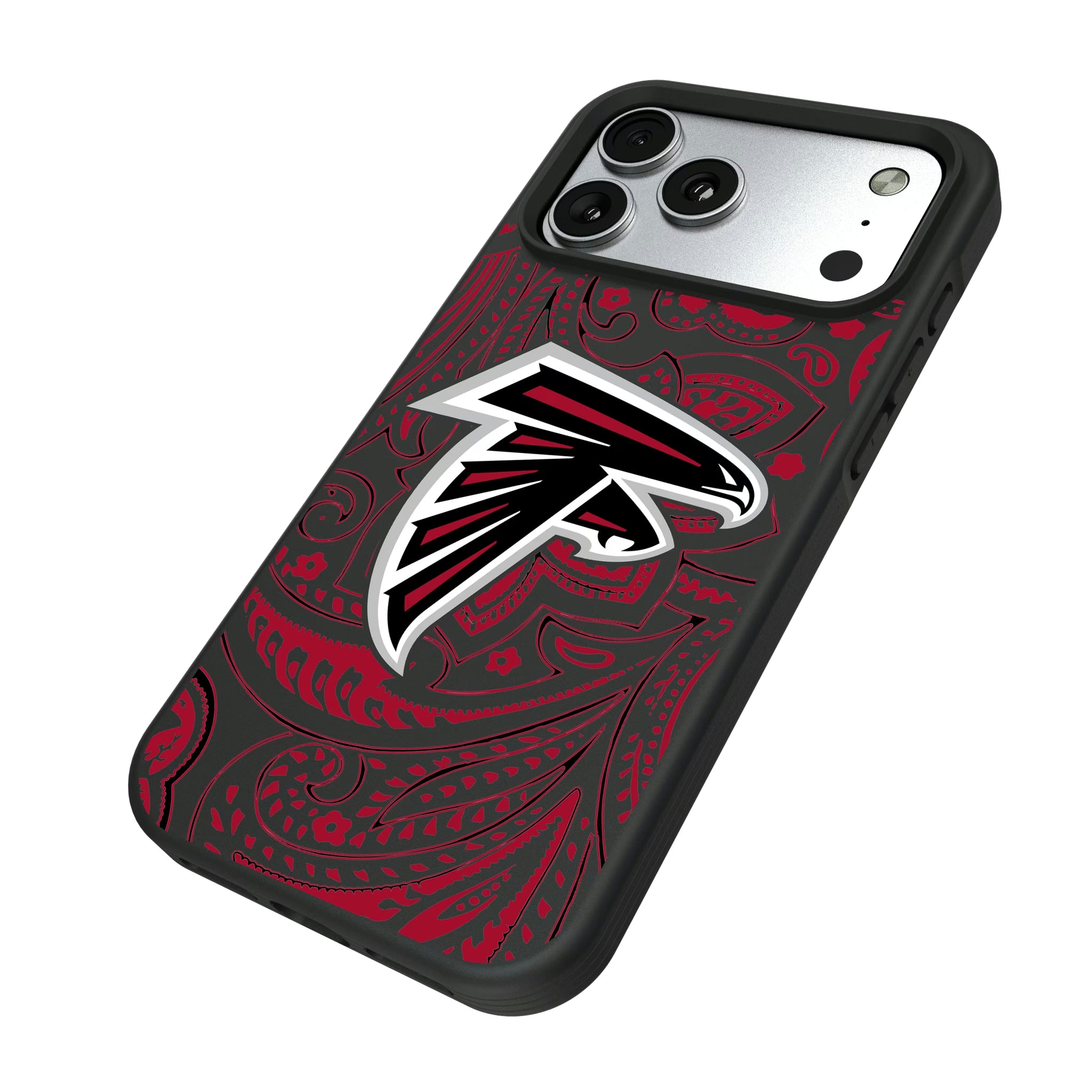 Atlanta Falcons Paisley iPhone Bump Phone Case for Apple iPhone - Isometric View#Device_iPhone 17 Pro Max
