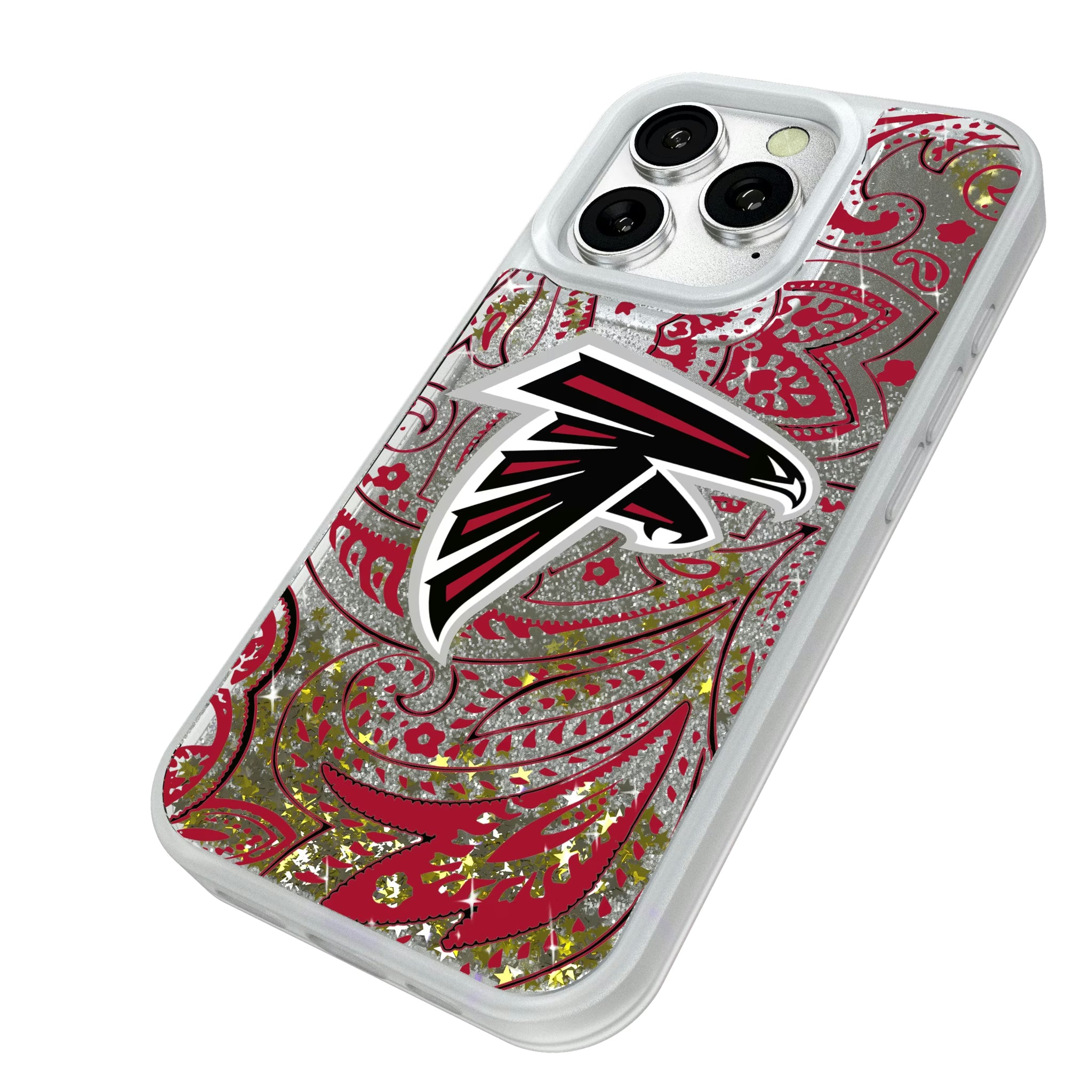 Atlanta Falcons Paisley iPhone Glitter Phone Case for Apple iPhone - Isometric View#Device_iPhone 16 Pro