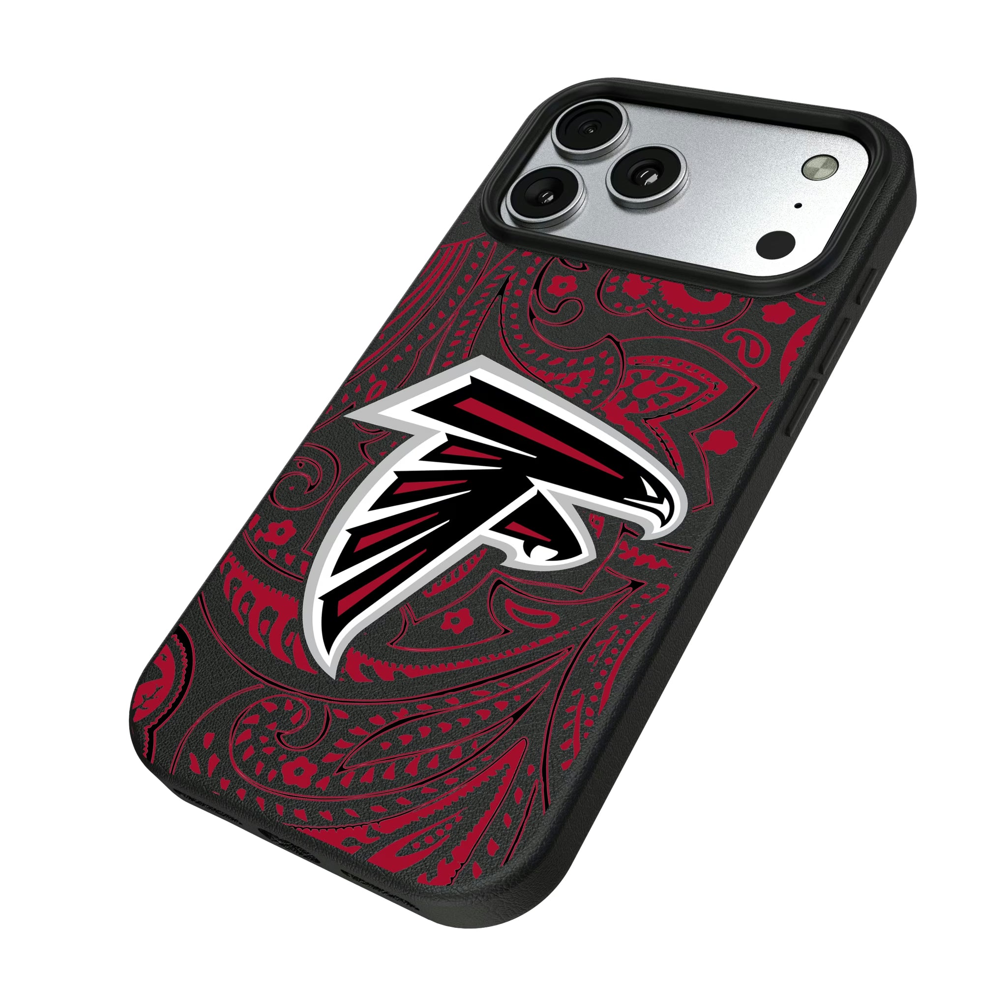 Atlanta Falcons Paisley iPhone MagSafe Compatible Phone Case for Apple iPhone - Isometric View#Device_iPhone 17 Pro Max