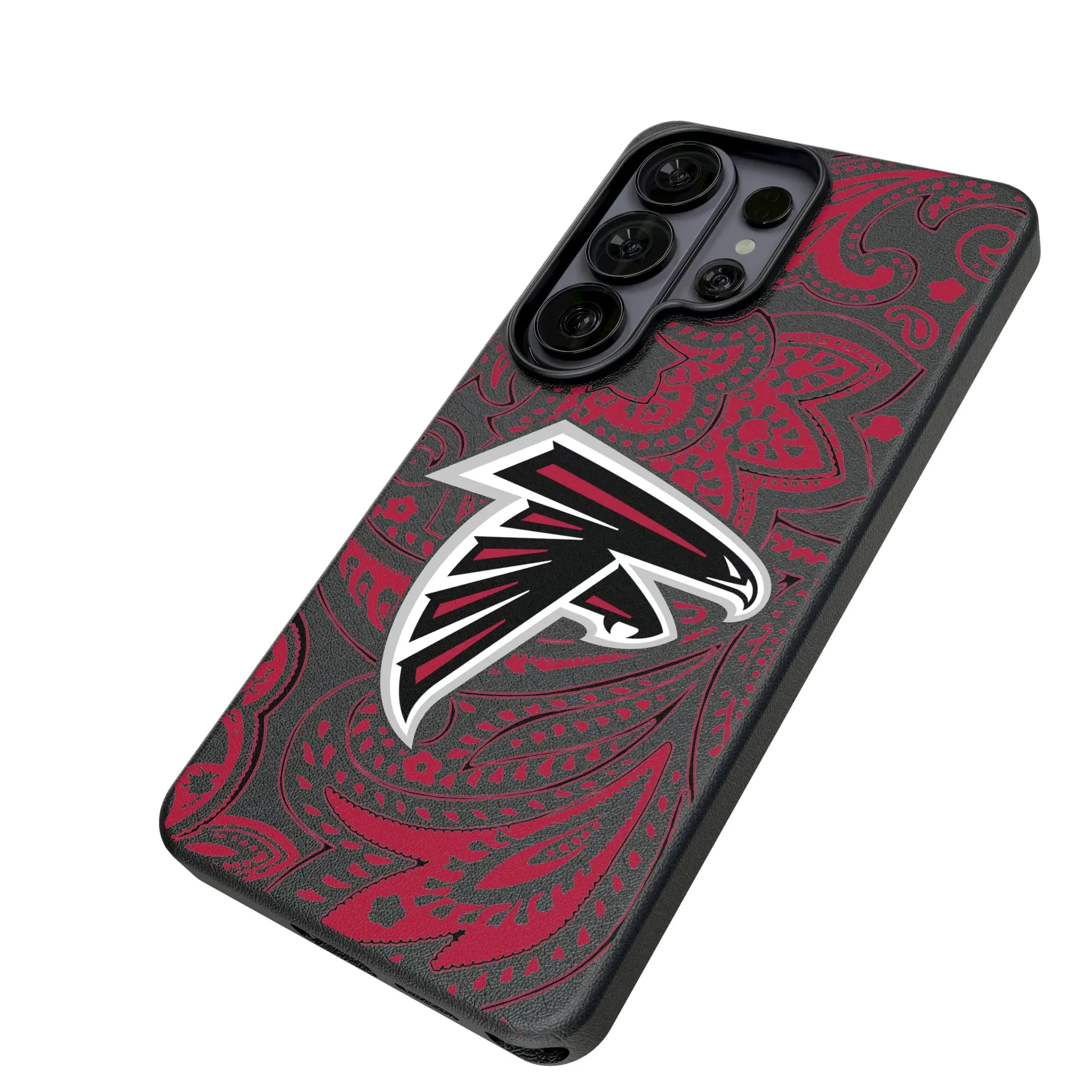 Atlanta Falcons Paisley Galaxy MagSafe Compatible Phone Case for Samsung Galaxy - Isometric View#Device_Galaxy S26 Ultra