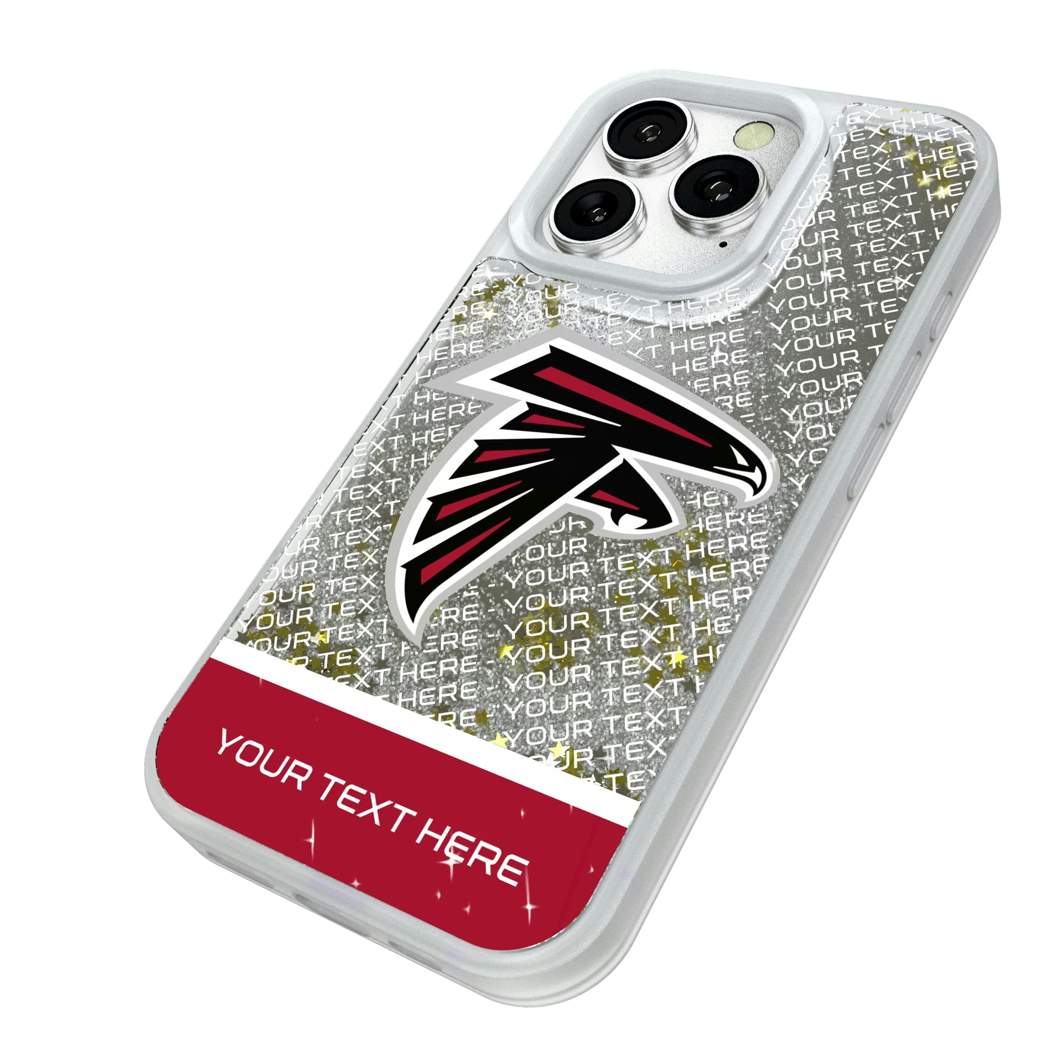 Atlanta Falcons Personalized EndZone Plus iPhone Glitter Phone Case for Apple iPhone - Isometric View#Device_iPhone 16 Pro