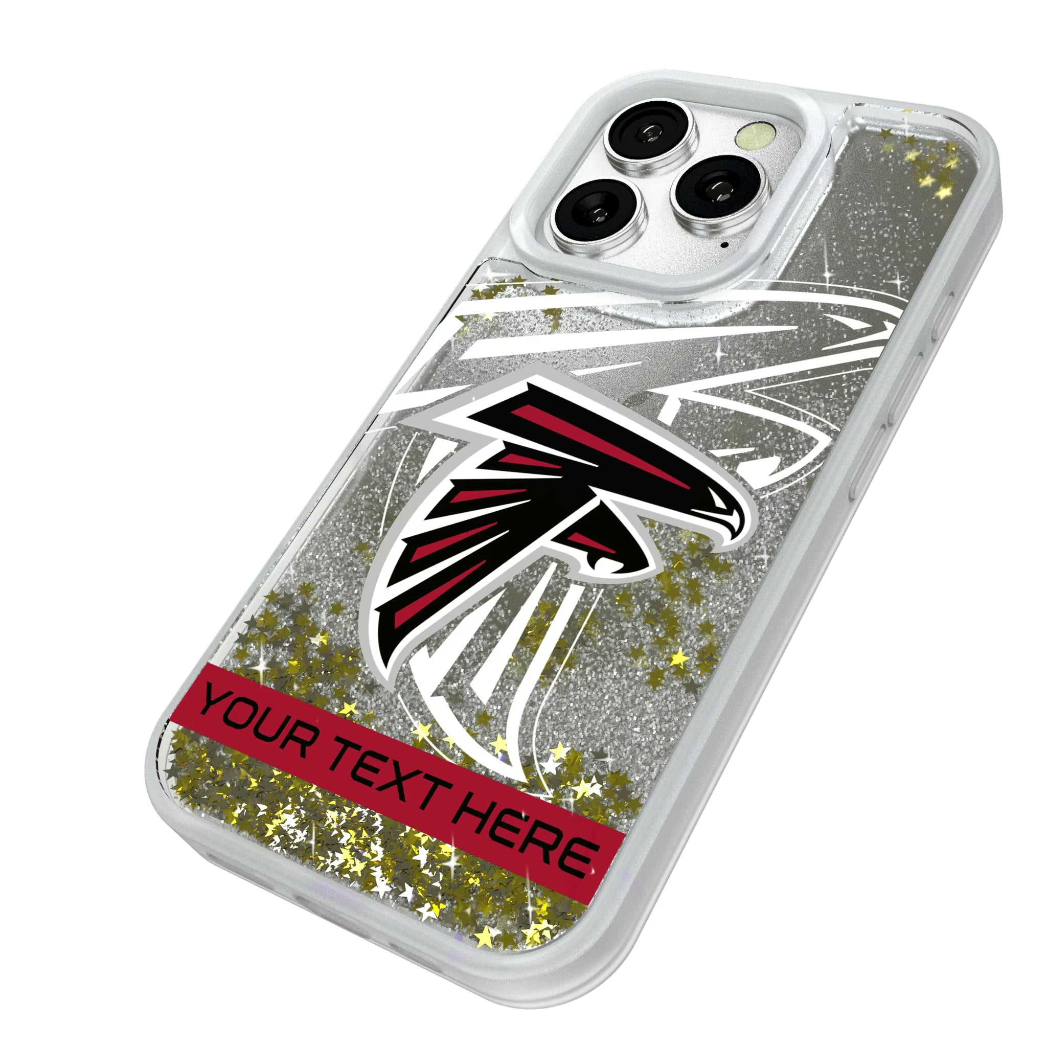 Atlanta Falcons Personalized Tilt iPhone Glitter Phone Case for Apple iPhone - Isometric View#Device_iPhone 16 Pro