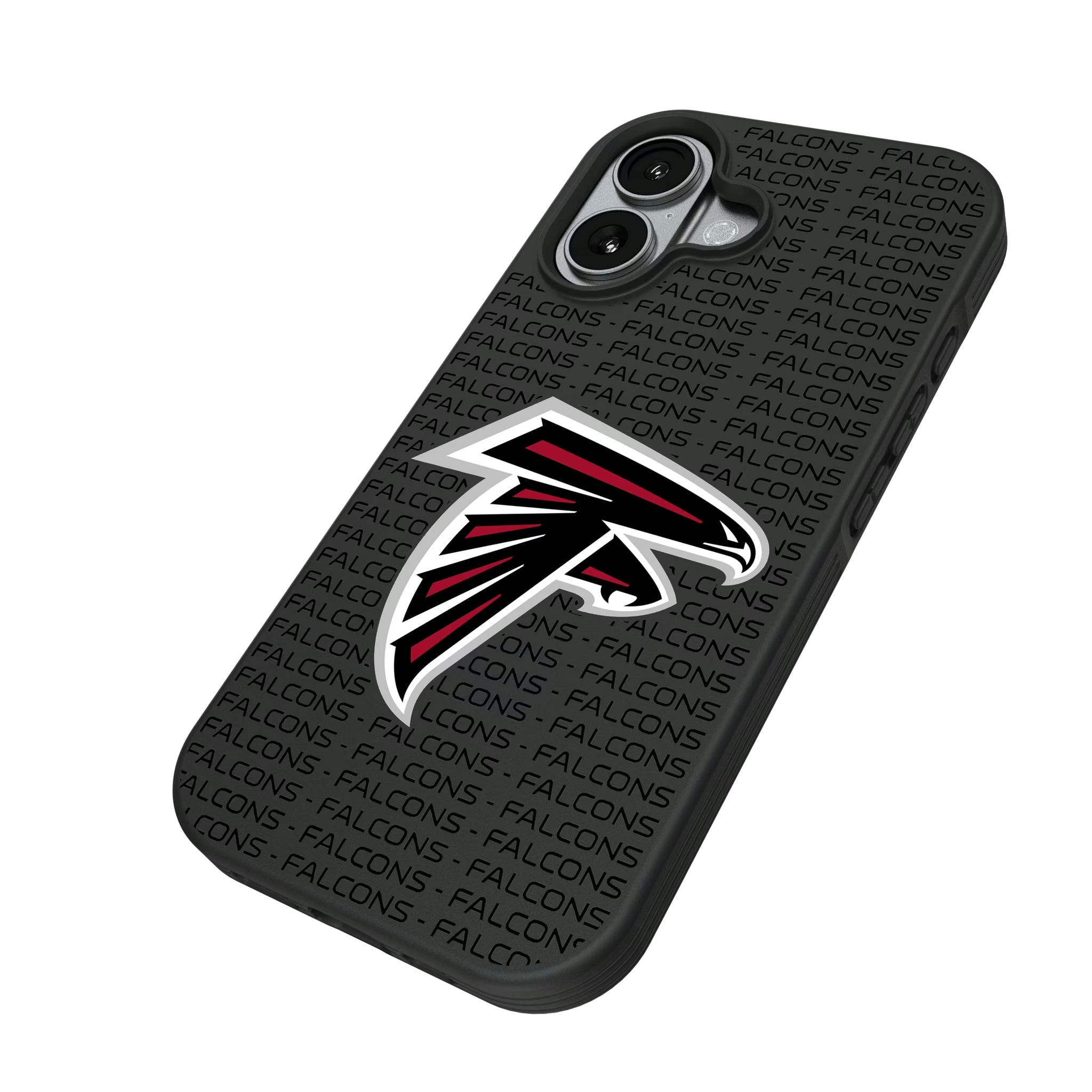 Atlanta Falcons Text Backdrop iPhone Bump Phone Case for Apple iPhone - Isometric View#Device_iPhone 17